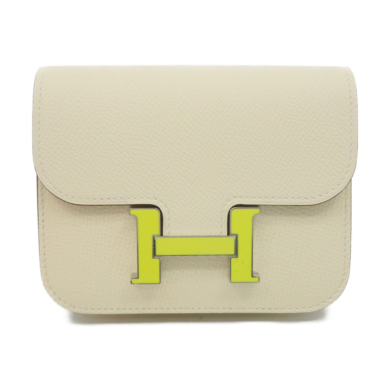 HERMES 【激减优惠】Epsom皮革Costance Slim银扣腰包米白色