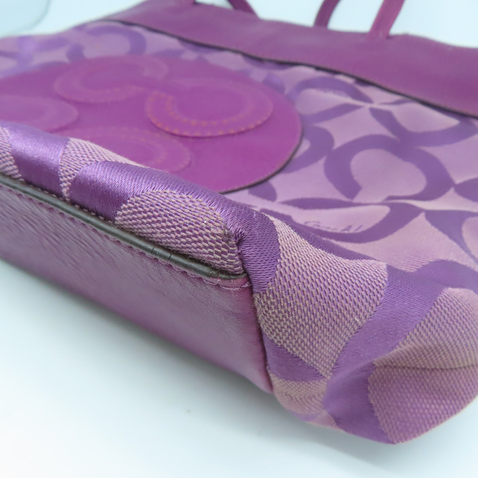 COACH 牛皮皮革Tote Bag銀扣手挽袋紫色