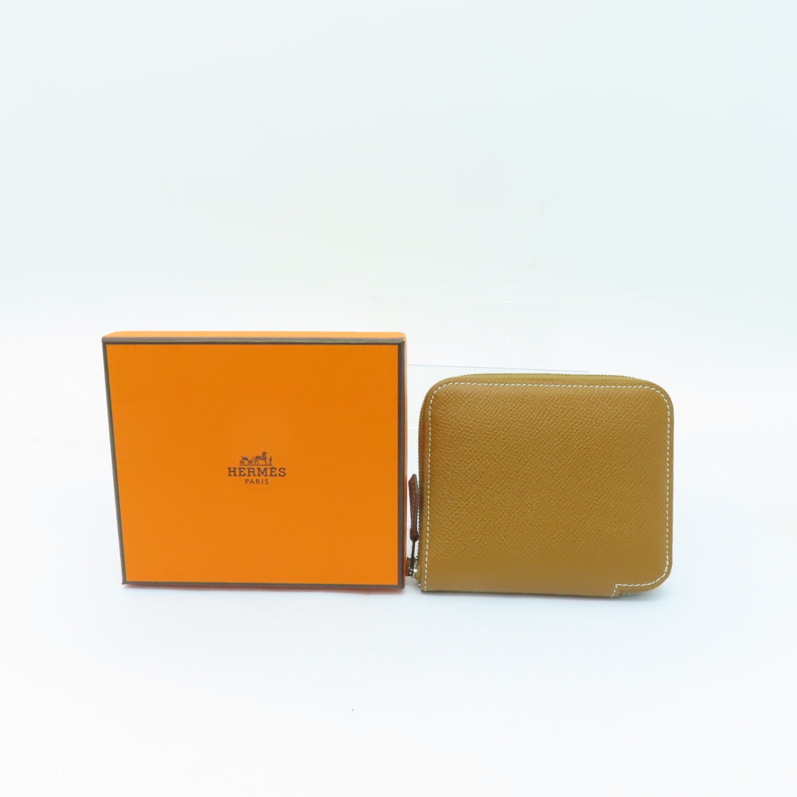 HERMES Epsom皮革Zipped Wallet銀扣錢包Gold棕色