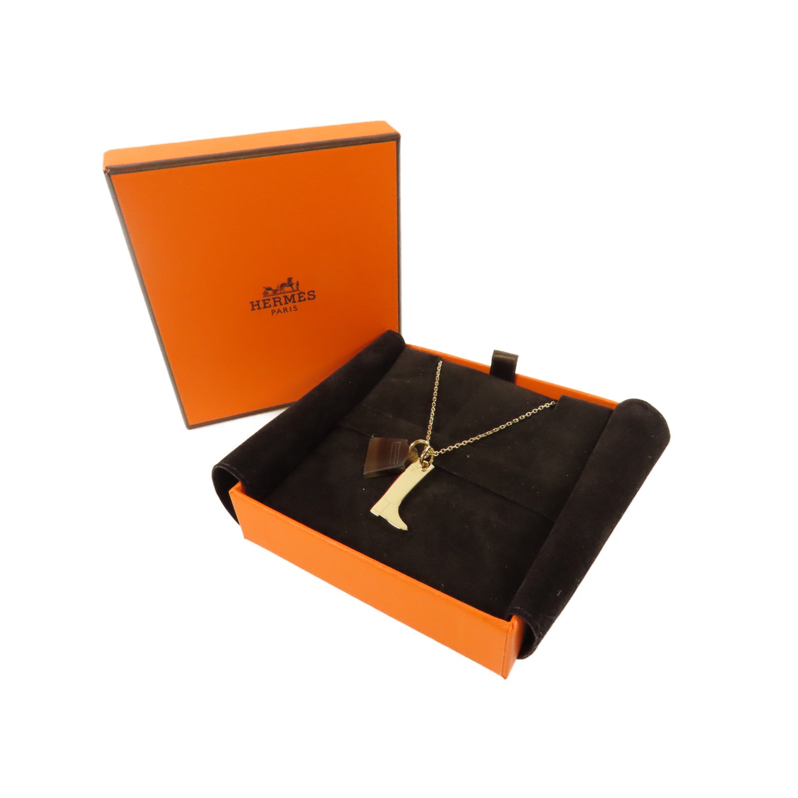 HERMES 水牛角/金屬Amulette Maroquinier pendant Necklace Kelly Bag項鍊金色#44cm