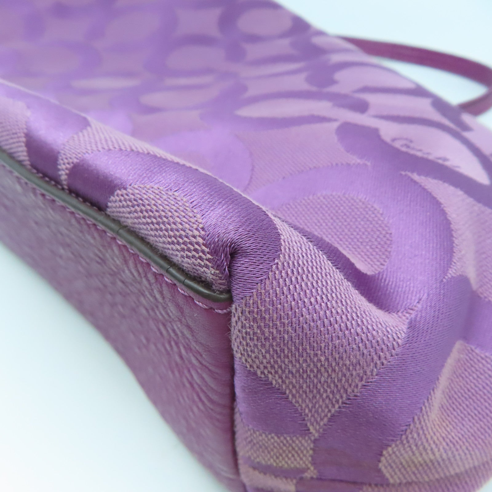 COACH 牛皮皮革Tote Bag銀扣手挽袋紫色