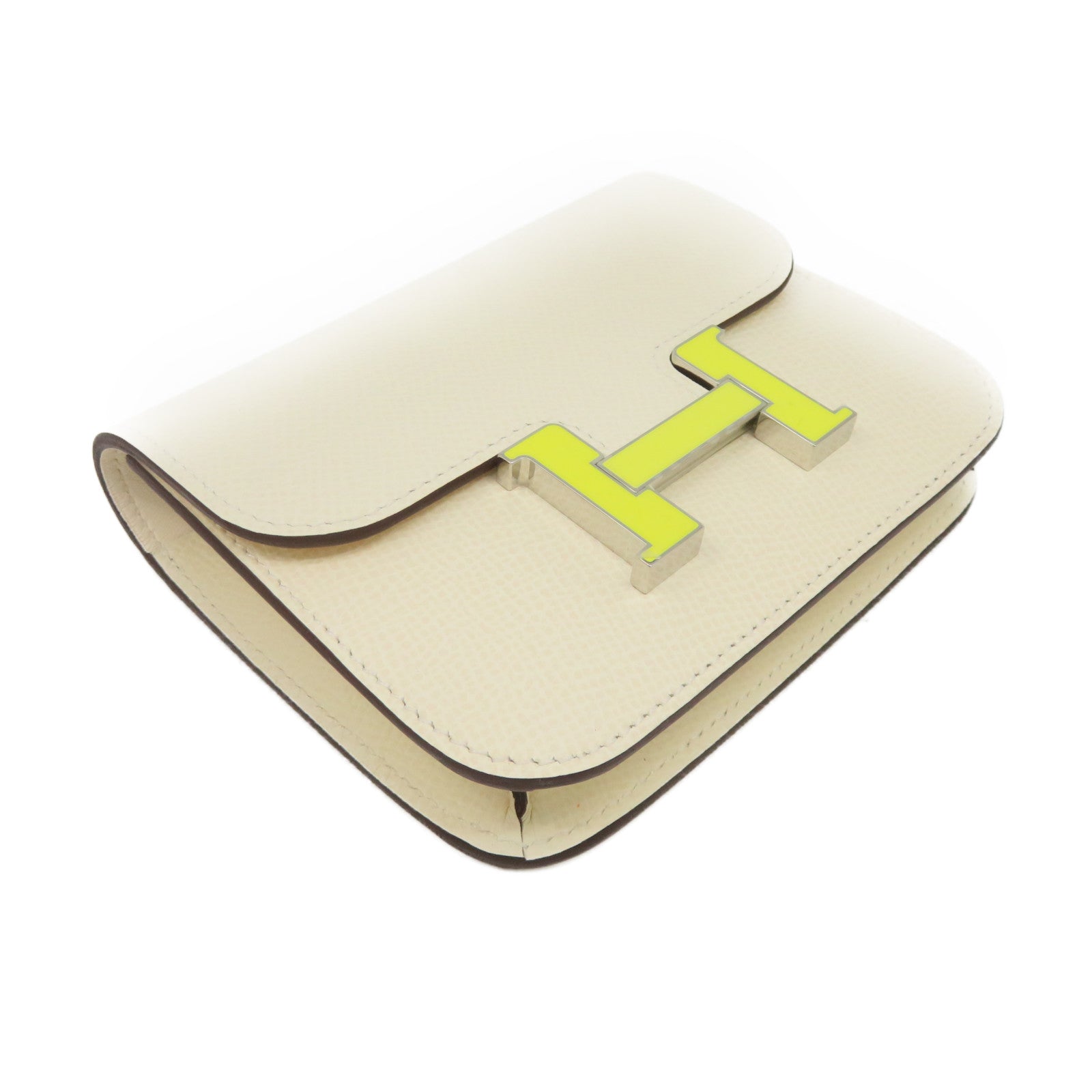 HERMES 【激减优惠】Epsom皮革Costance Slim银扣腰包米白色