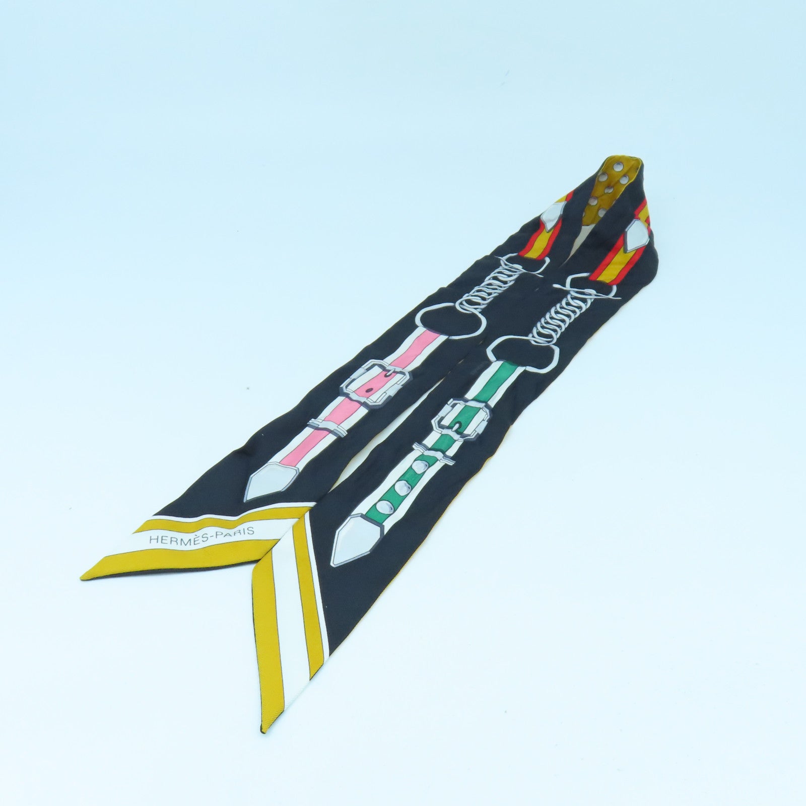 HERMES 絲質Twilly絲巾黃色/黑色
