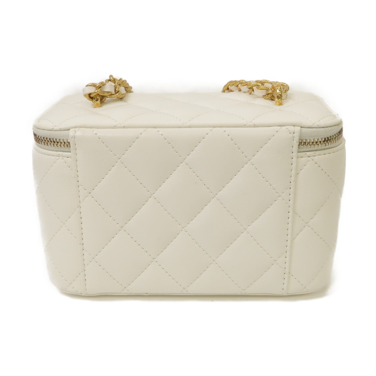 CHANEL 菱格羊皮皮革Chain Shoulder Bag金扣鏈帶肩背袋白色