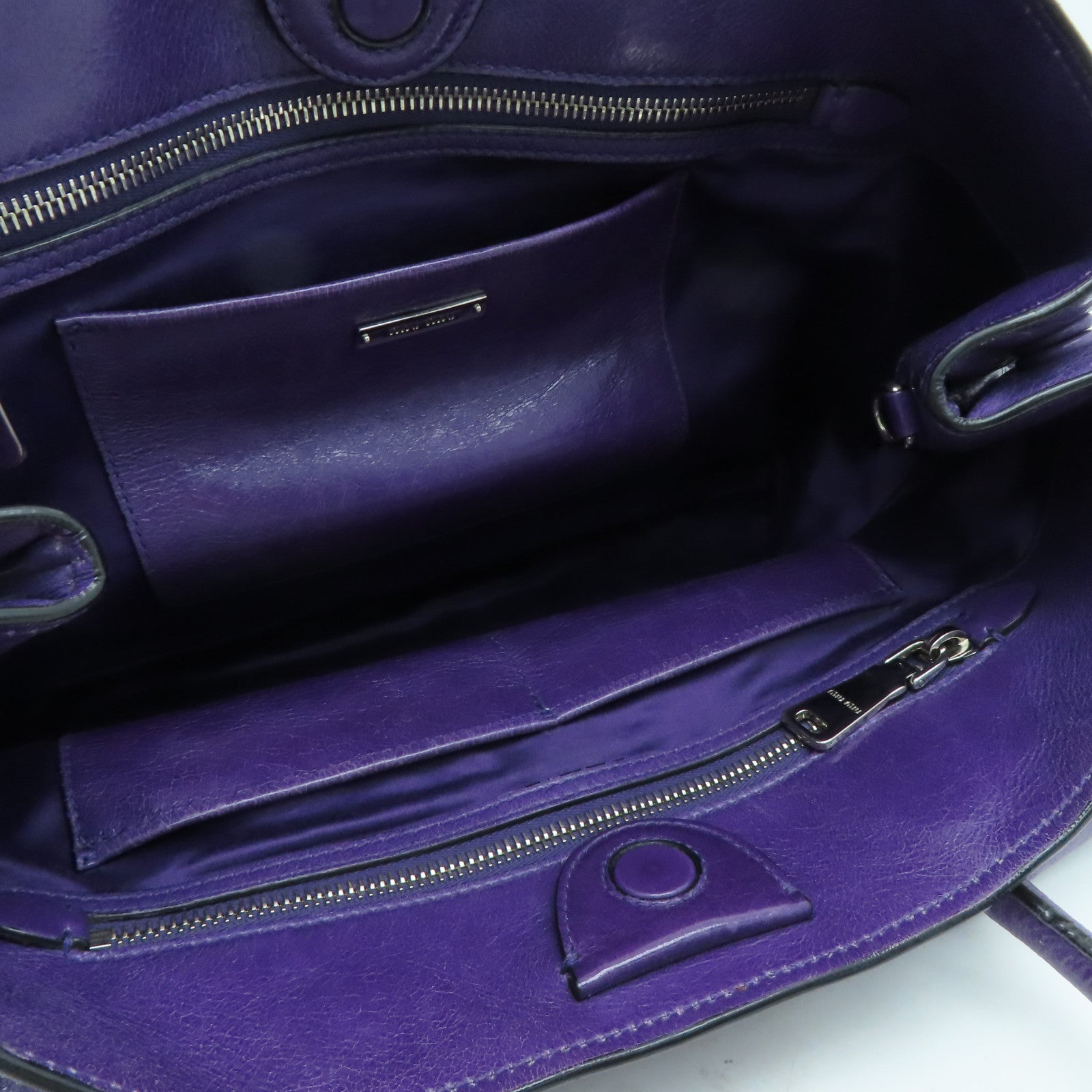 Miu Miu 【激減優惠】牛皮皮革Handbag銀扣手挽袋紫色