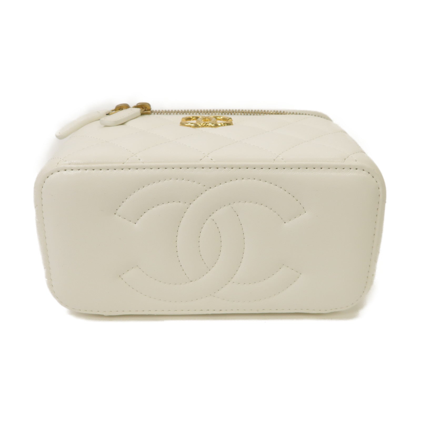 CHANEL 菱格羊皮皮革Chain Shoulder Bag金扣鏈帶肩背袋白色