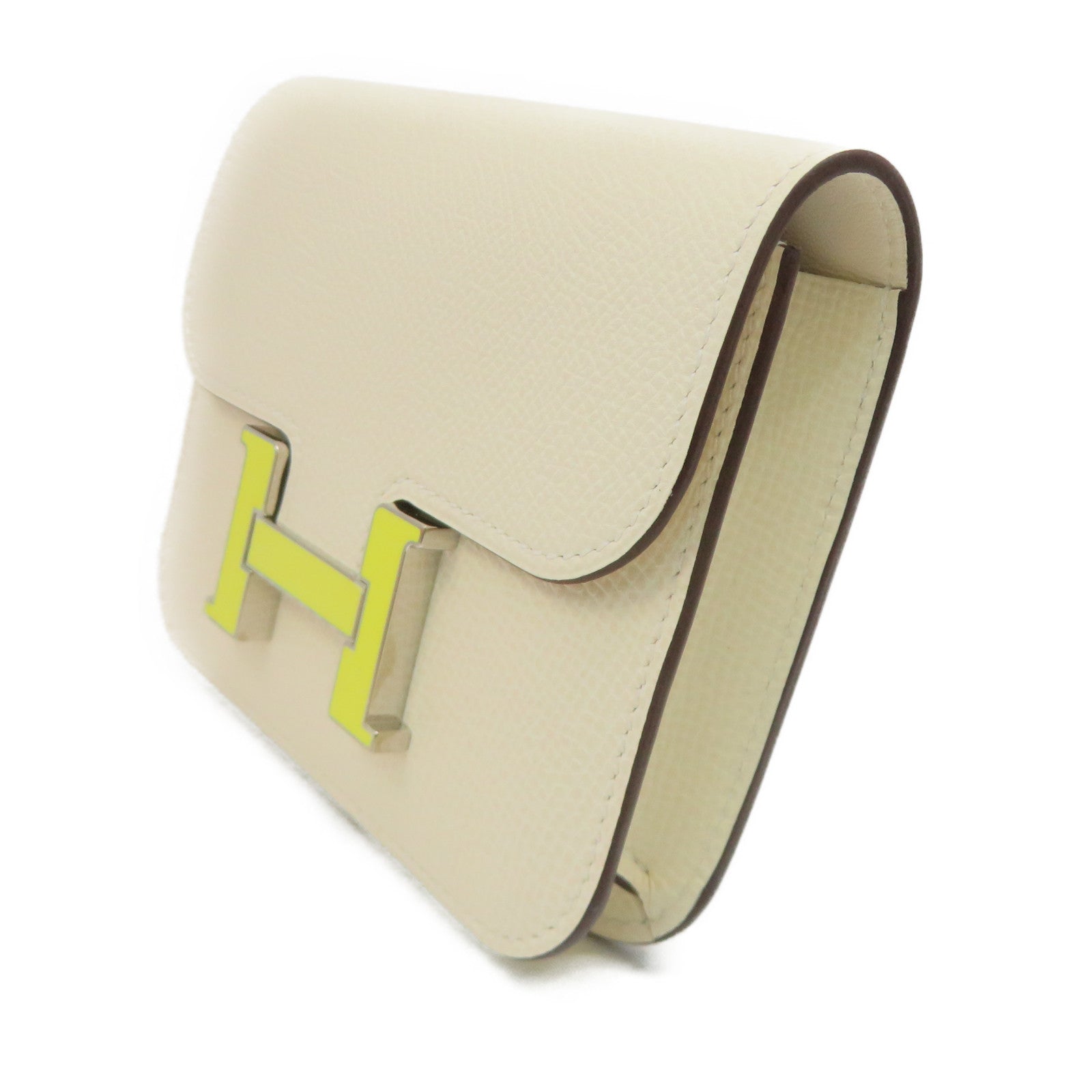 HERMES 【激减优惠】Epsom皮革Costance Slim银扣腰包米白色