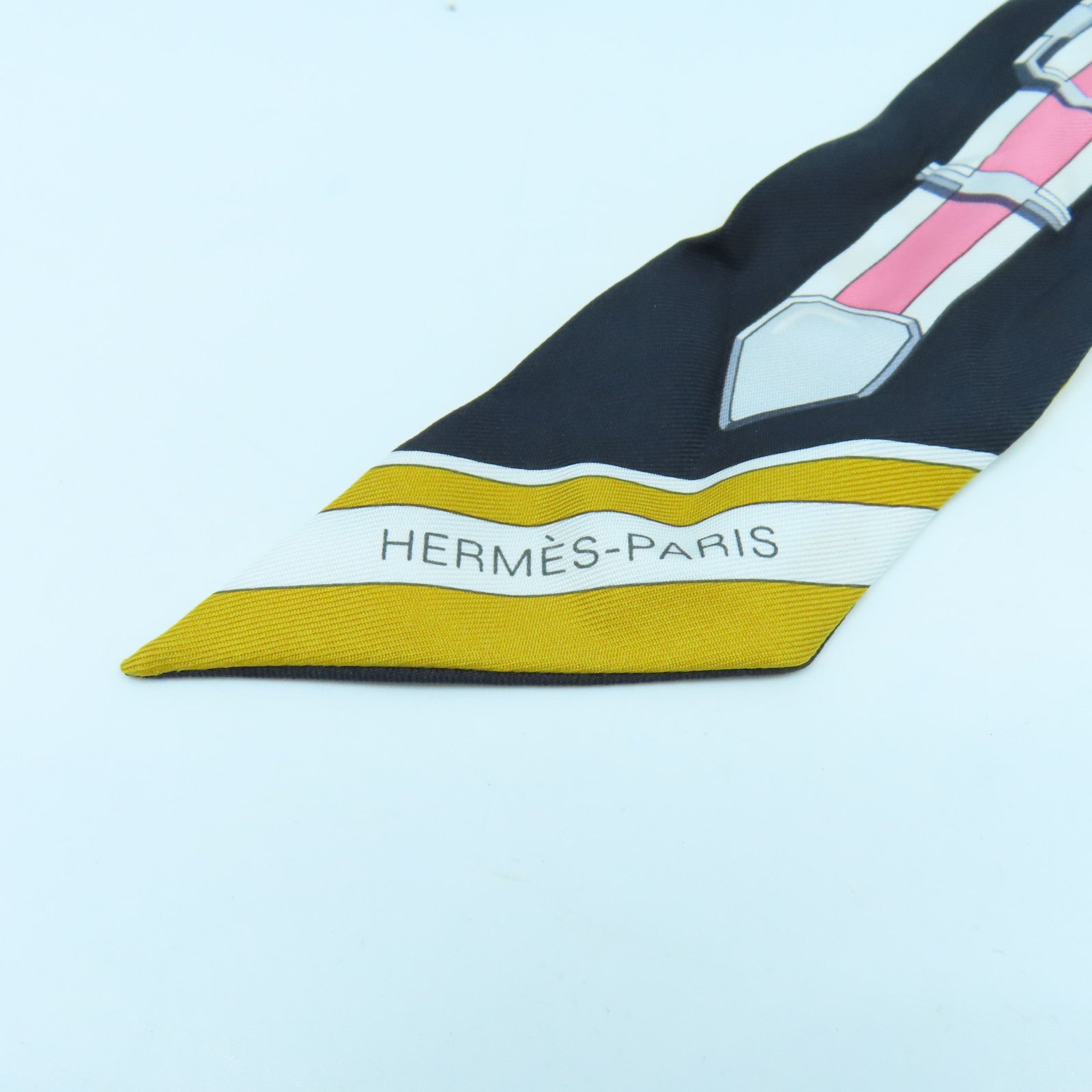 HERMES 絲質Twilly絲巾黃色/黑色