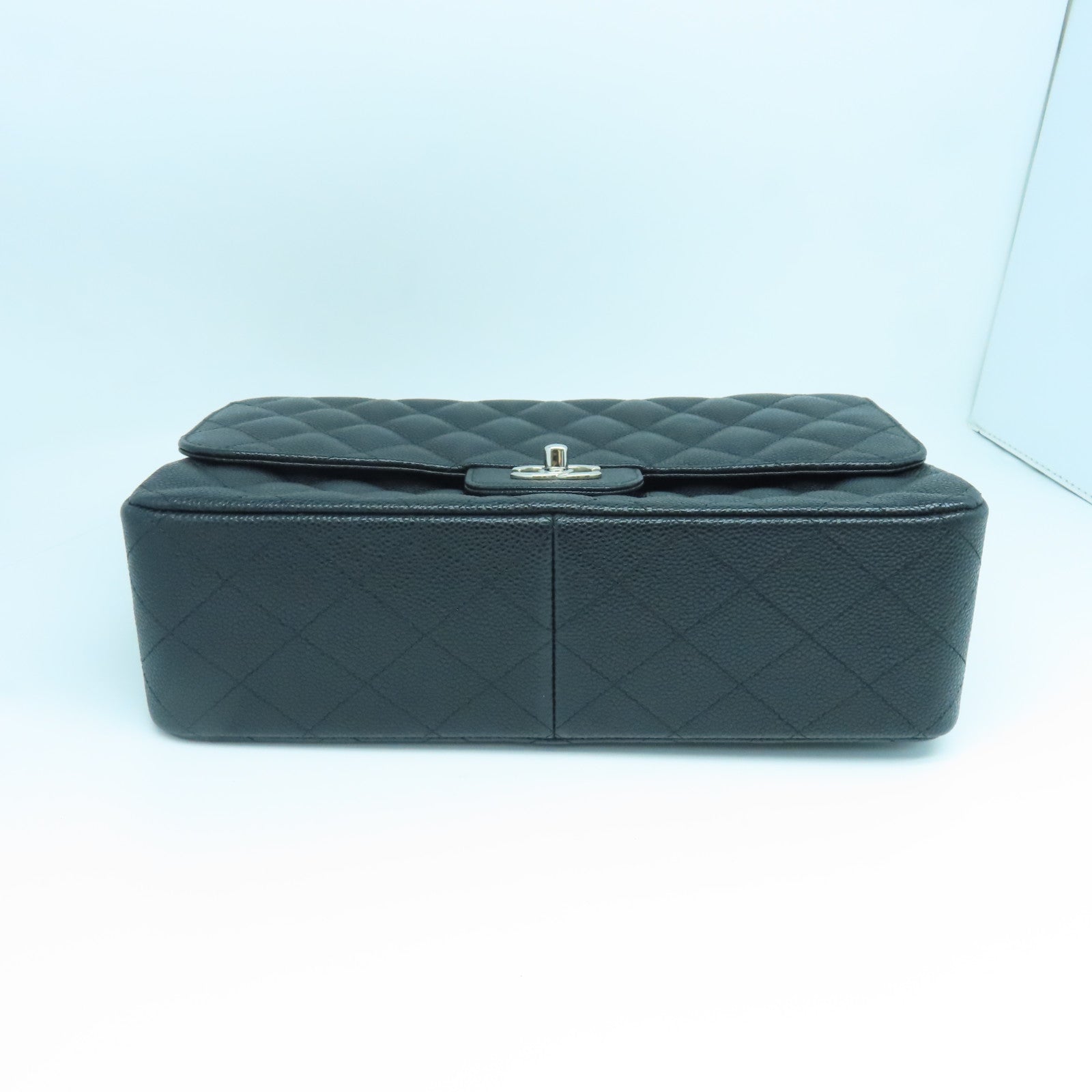 CHANEL Rhombus Caviar Leather Classic Silver Buckle Shoulder Bag Black