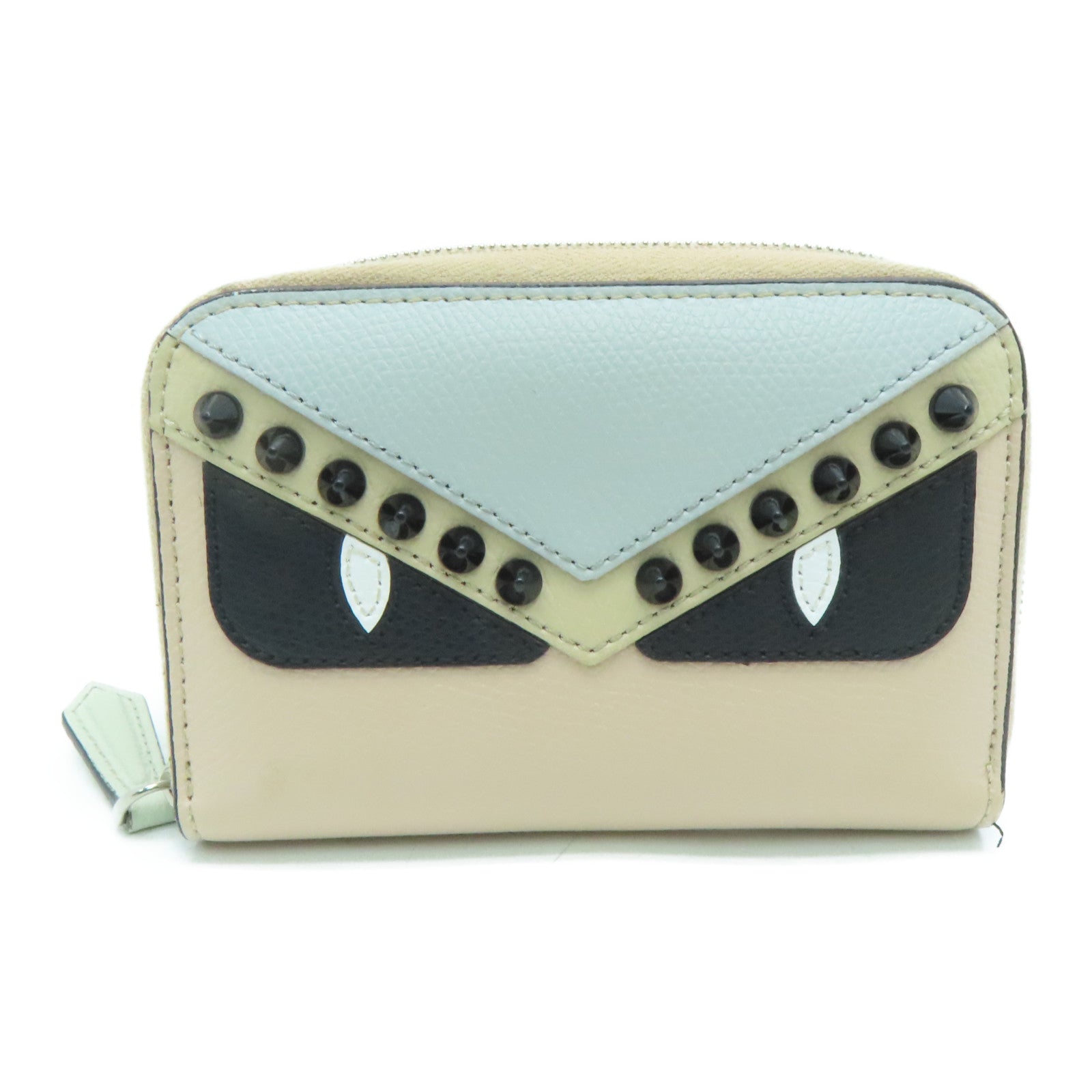 FENDI 【激减优惠】牛皮皮革Round Wallet银扣钱包米色
