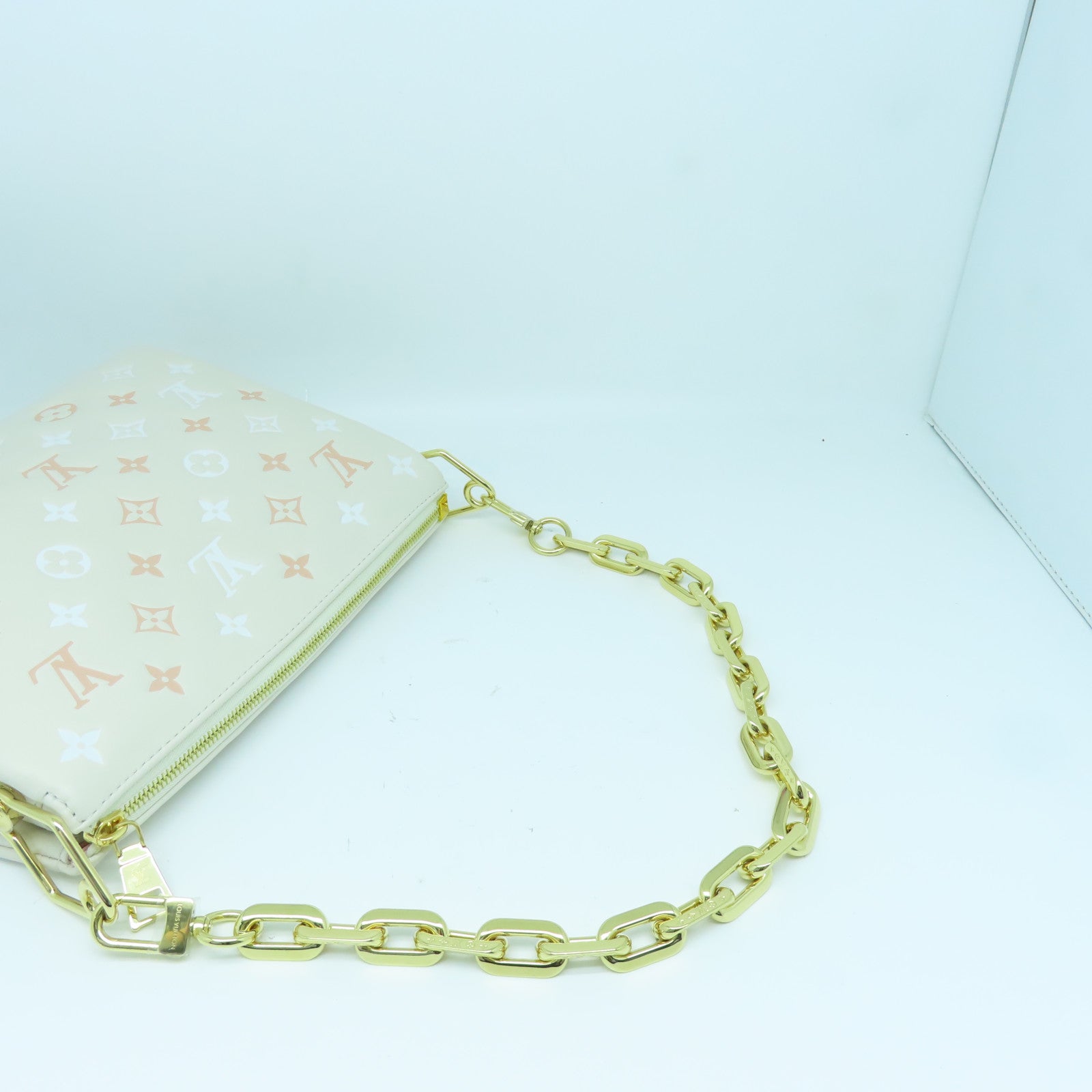 LOUIS VUITTON sheepskin leather Coussin PM gold buckle shoulder bag cream
