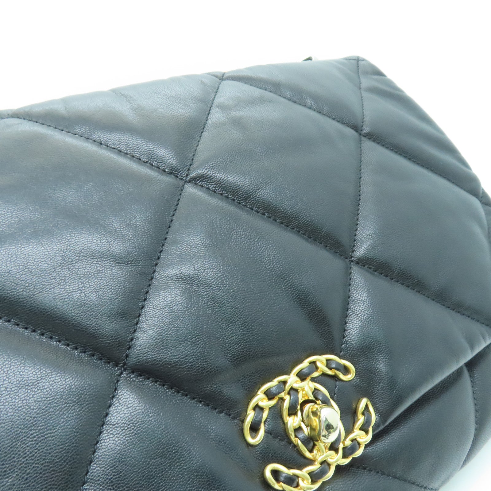 CHANEL 菱格羊皮皮革Chanel 19 Maxi金扣手挽肩背兩用袋黑色