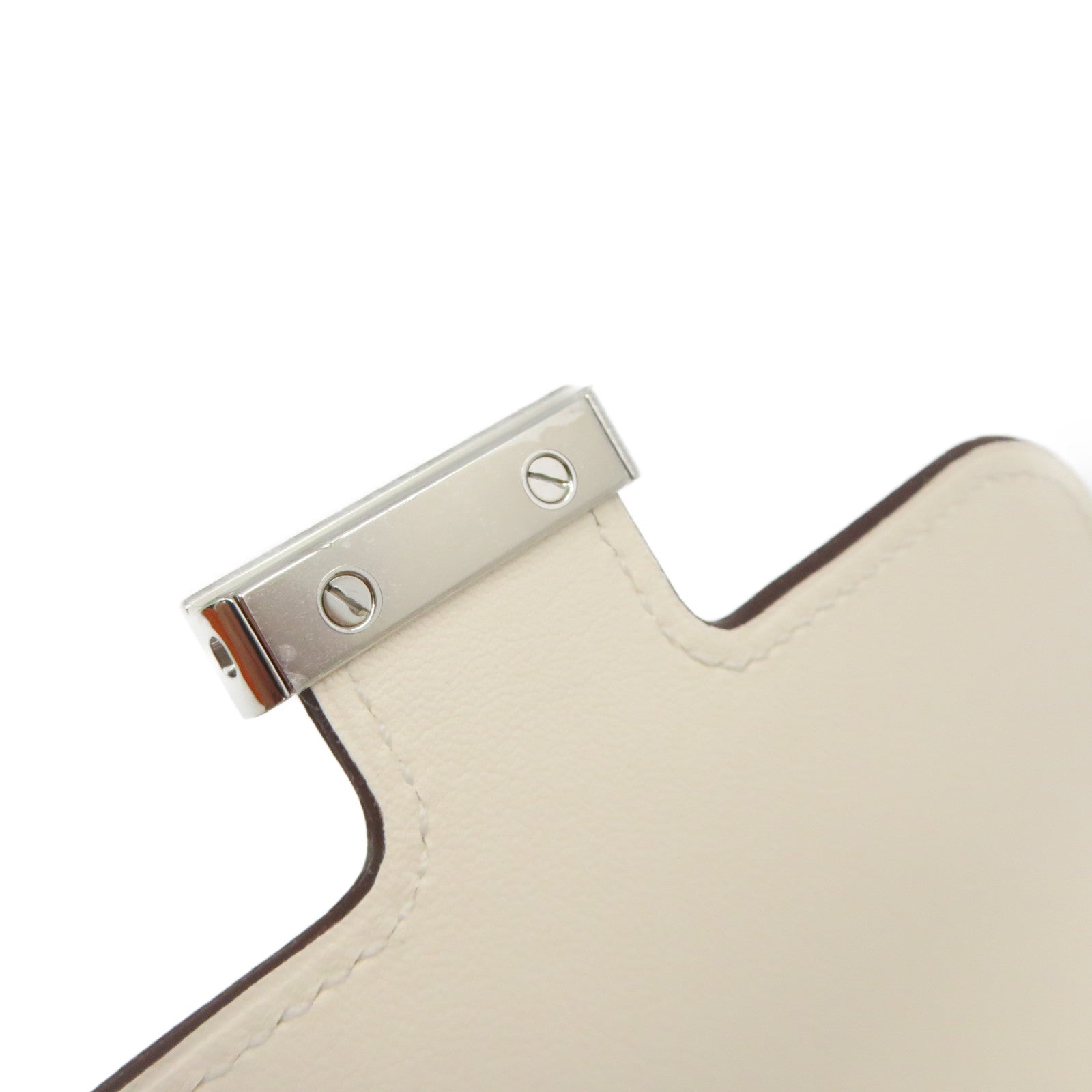 HERMES 【激减优惠】Epsom皮革Costance Slim银扣腰包米白色