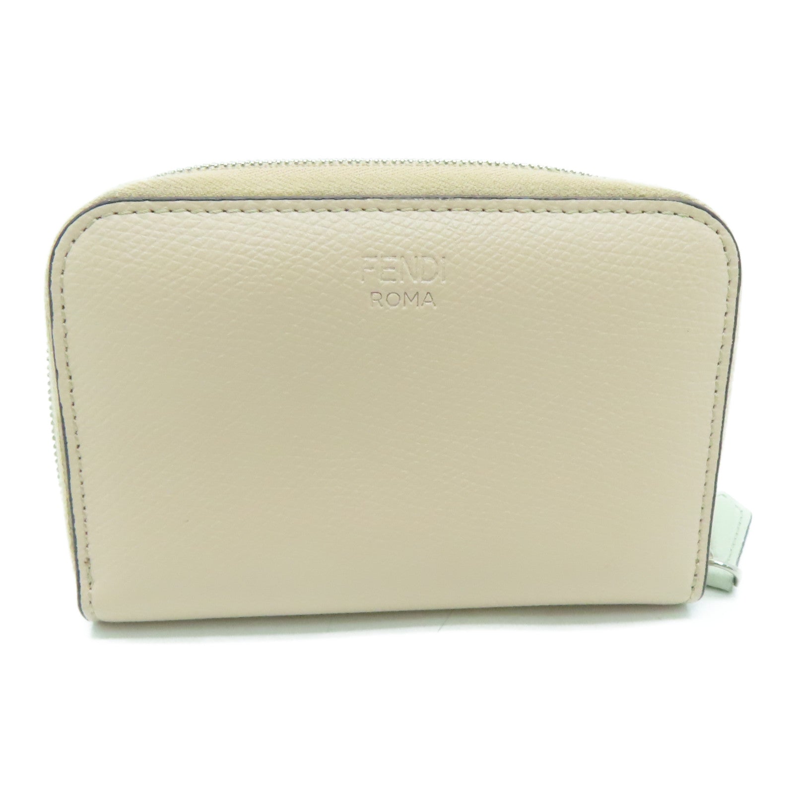 FENDI 【激减优惠】牛皮皮革Round Wallet银扣钱包米色