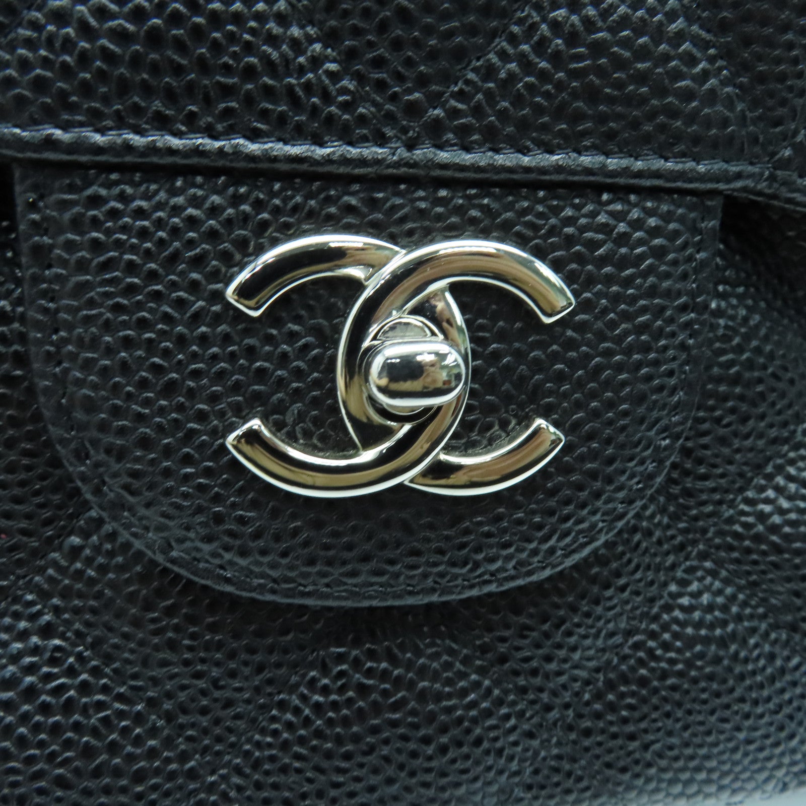 CHANEL Rhombus Caviar Leather Classic Silver Buckle Shoulder Bag Black