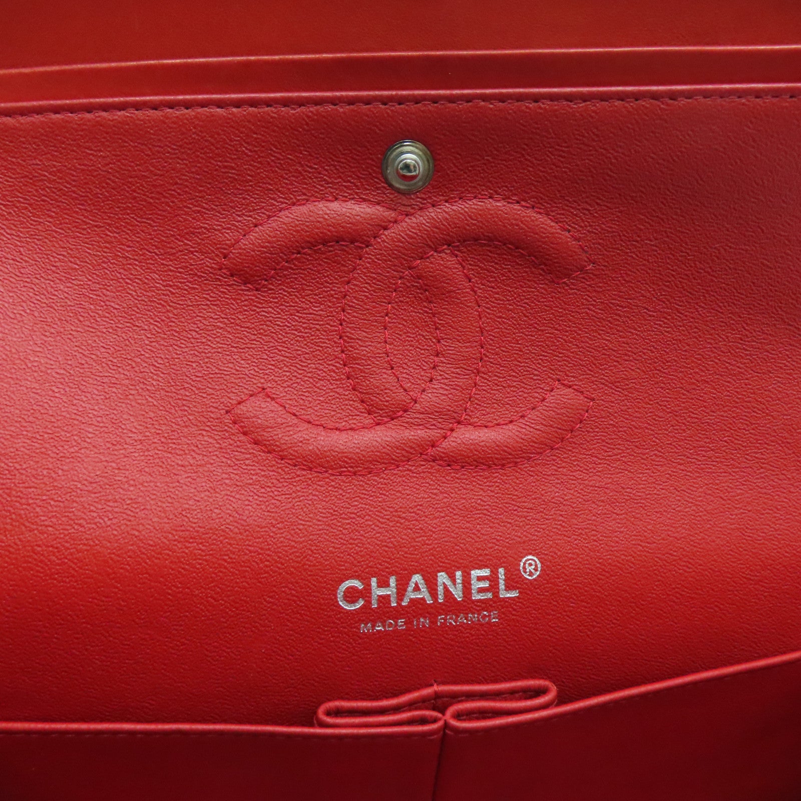 CHANEL 菱格羊皮皮革Classic Chain Shoulder银扣链条肩背袋红色