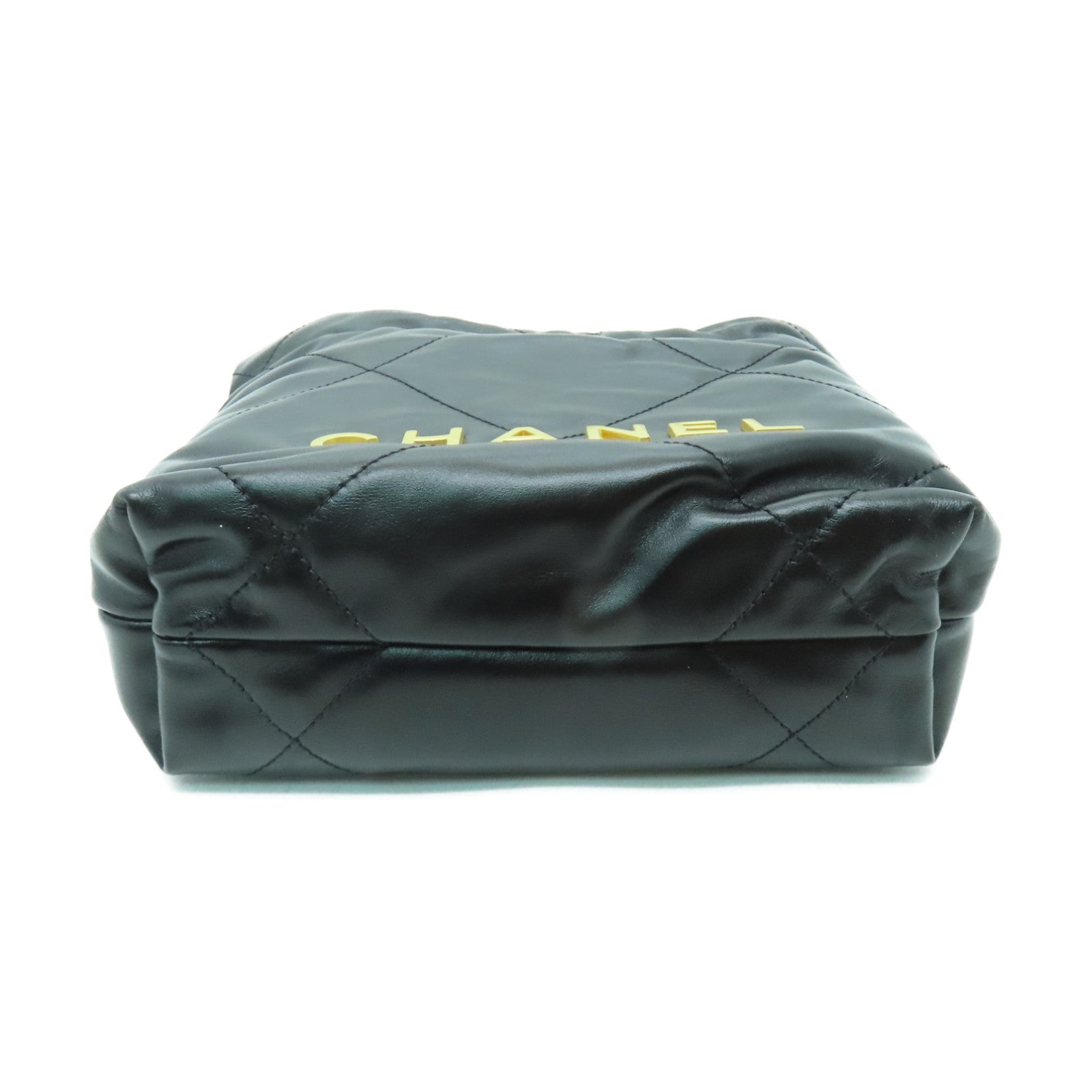 CHANEL 菱格牛皮皮革Mini 22金扣手挽肩背兩用袋黑色