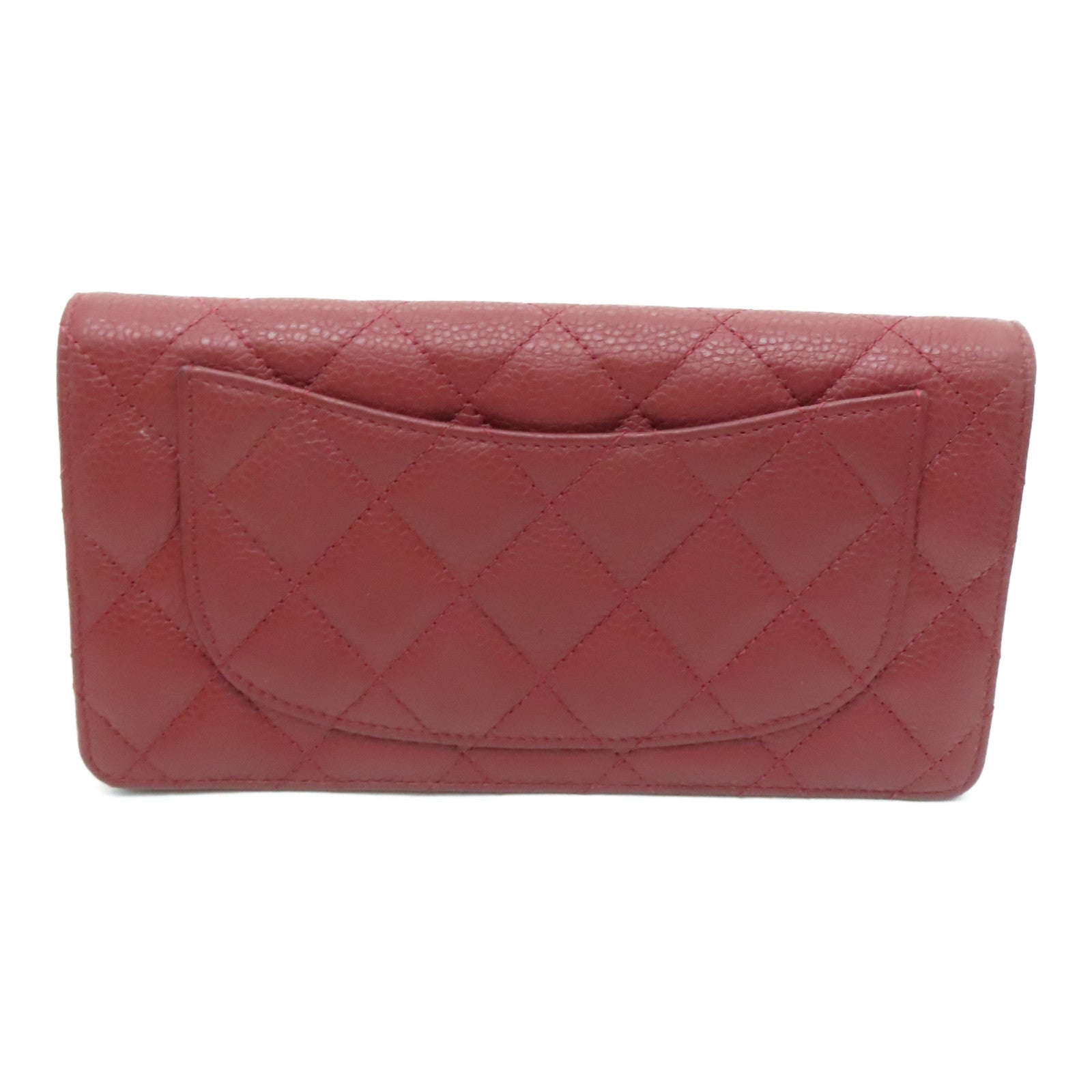CHANEL 菱格Caviar皮革Long Wallet银扣长钱包枣红色