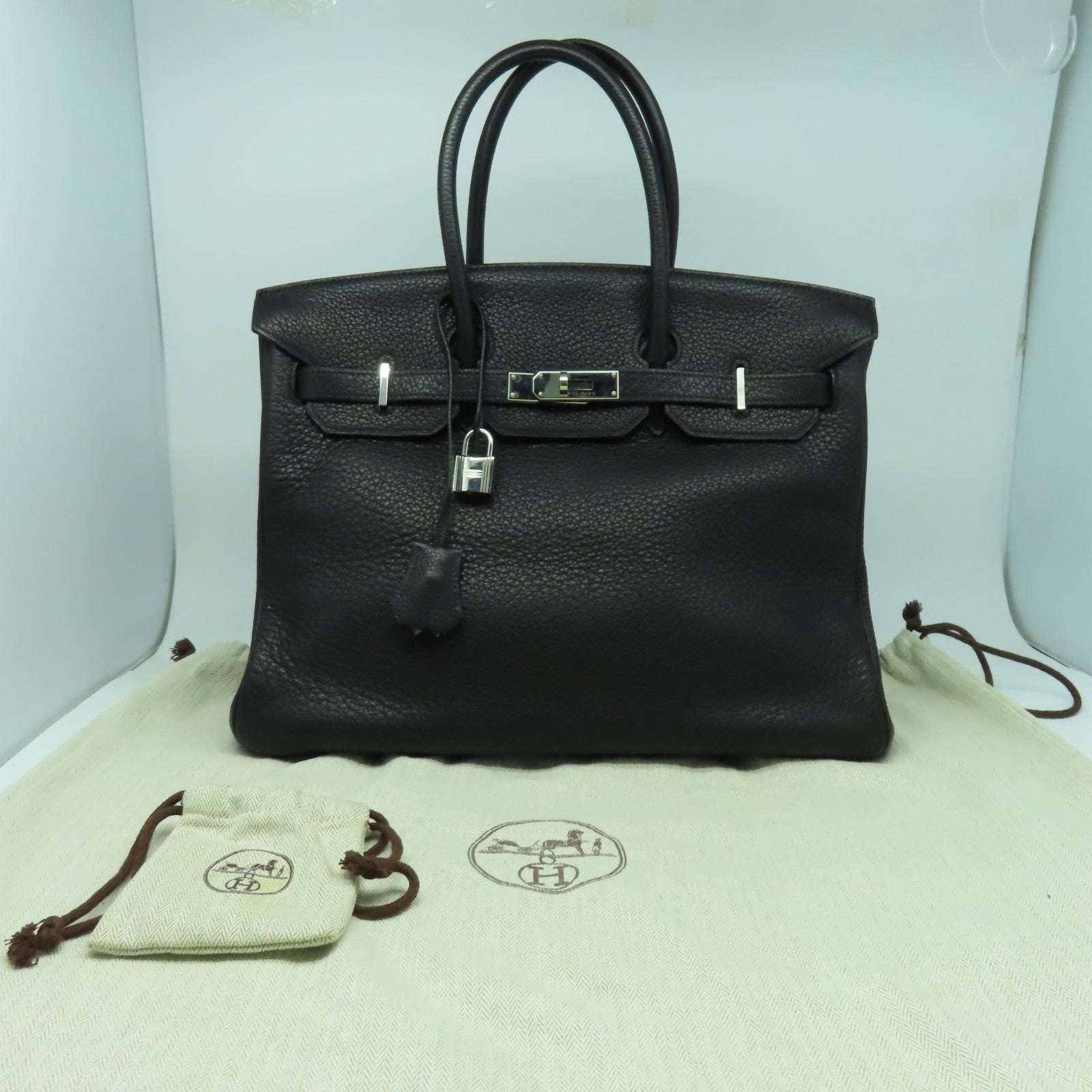 HERMES 【激減優惠】Fjord皮革Birkin 35銀扣手挽袋黑色