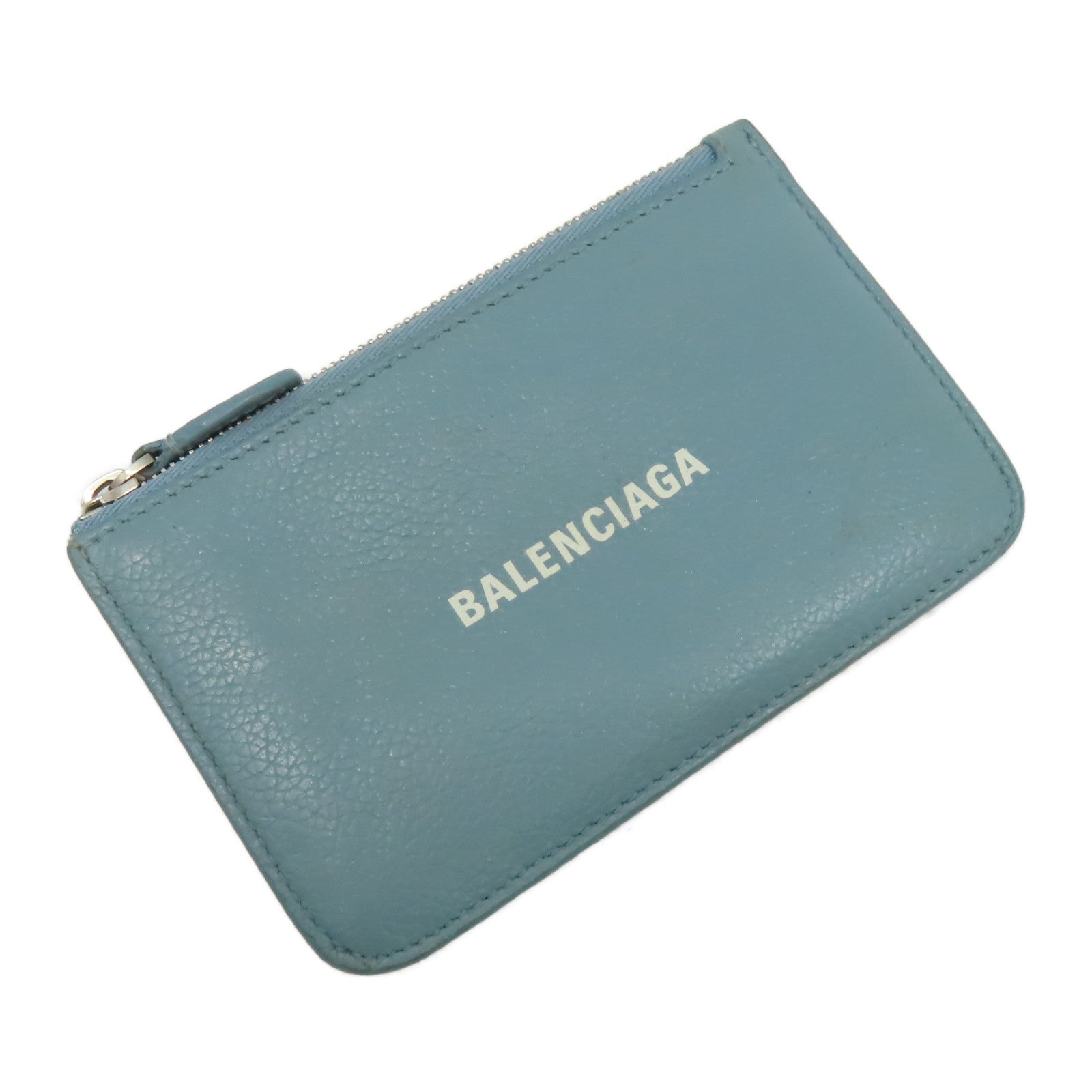 BALENCIAGA 皮革Coin Purse銀扣零錢包藍色