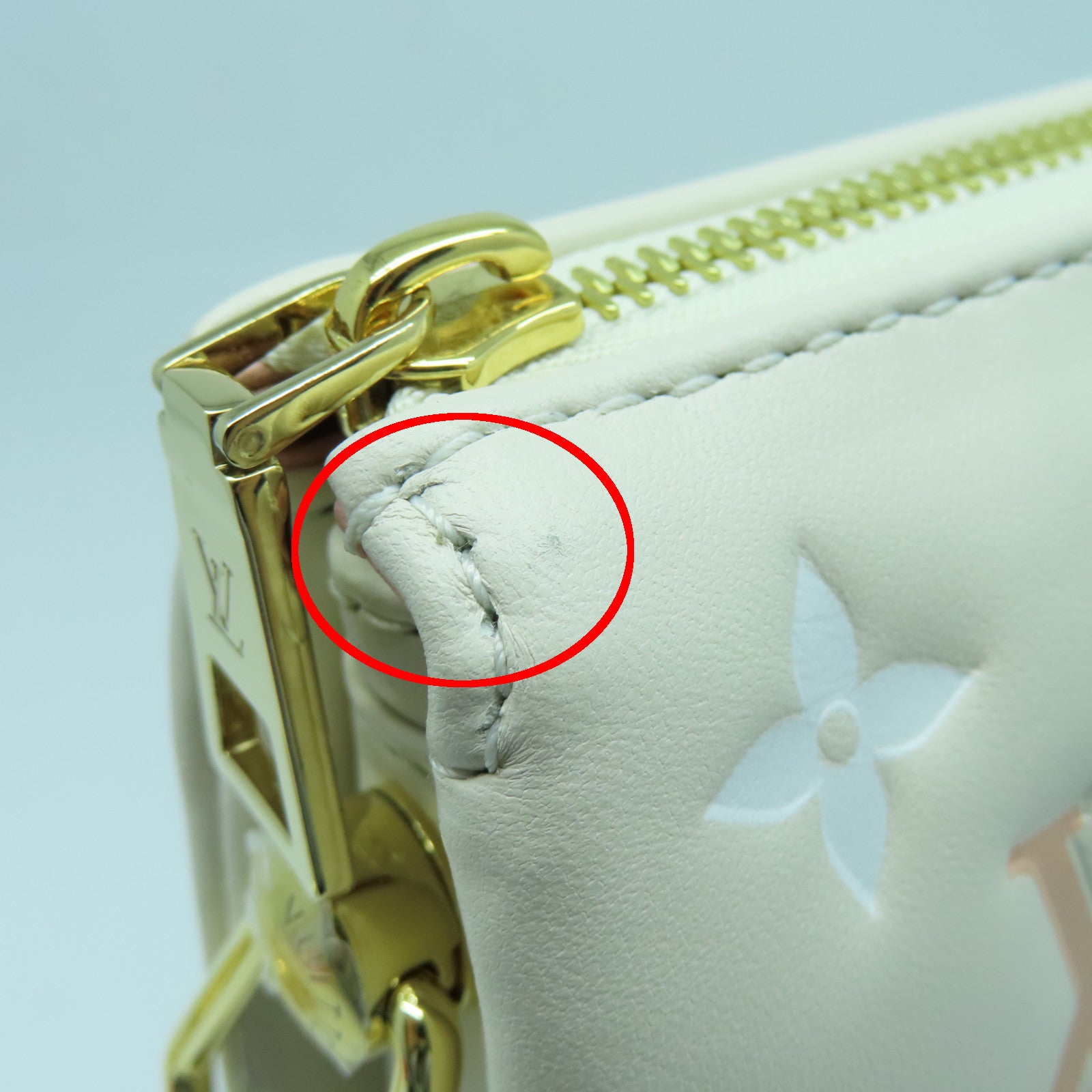 LOUIS VUITTON sheepskin leather Coussin PM gold buckle shoulder bag cream