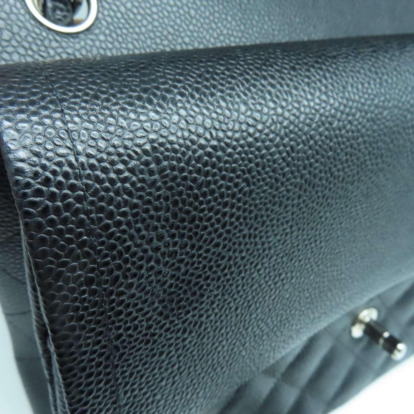 CHANEL Rhombus Caviar Leather Classic Silver Buckle Shoulder Bag Black