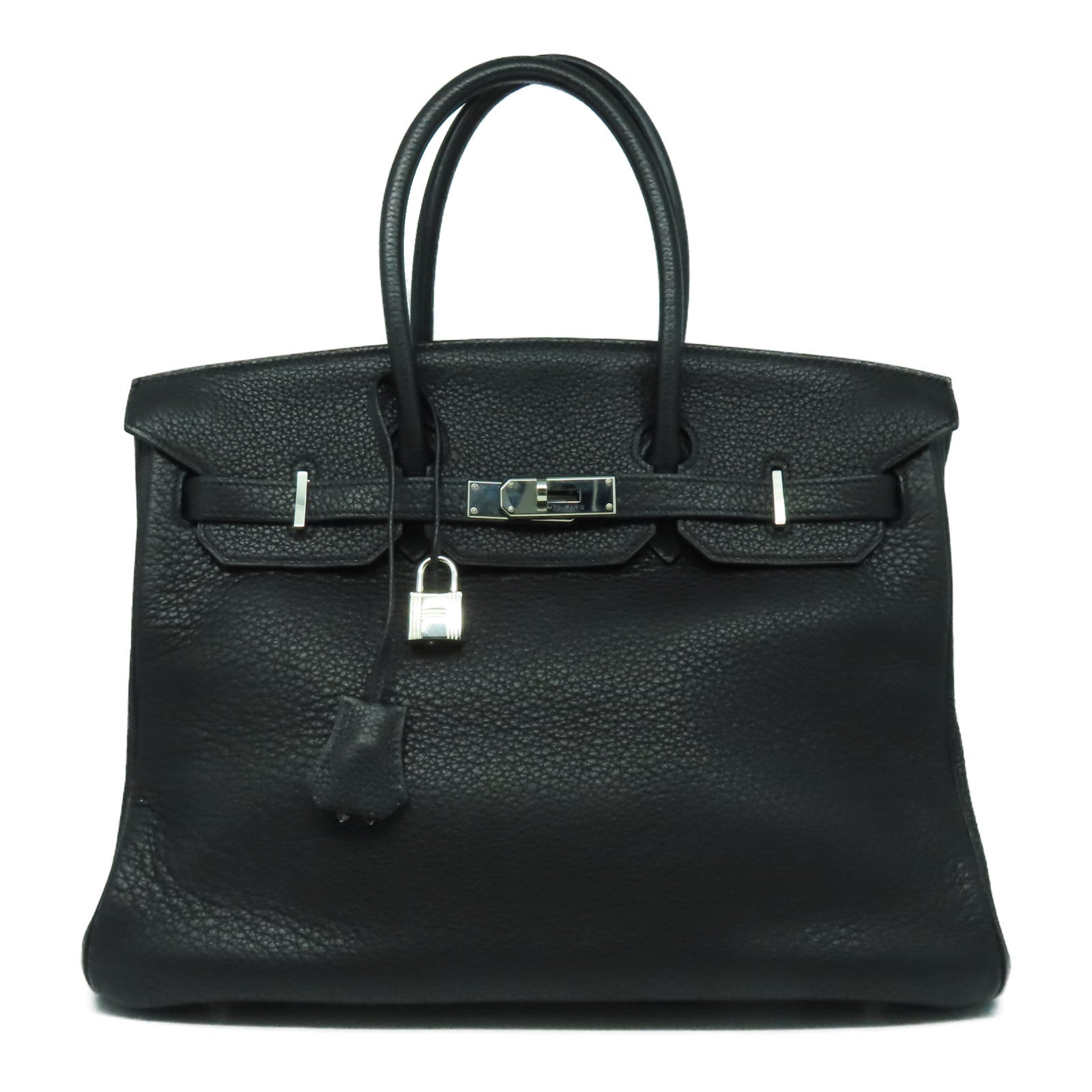 HERMES 【激減優惠】Fjord皮革Birkin 35銀扣手挽袋黑色
