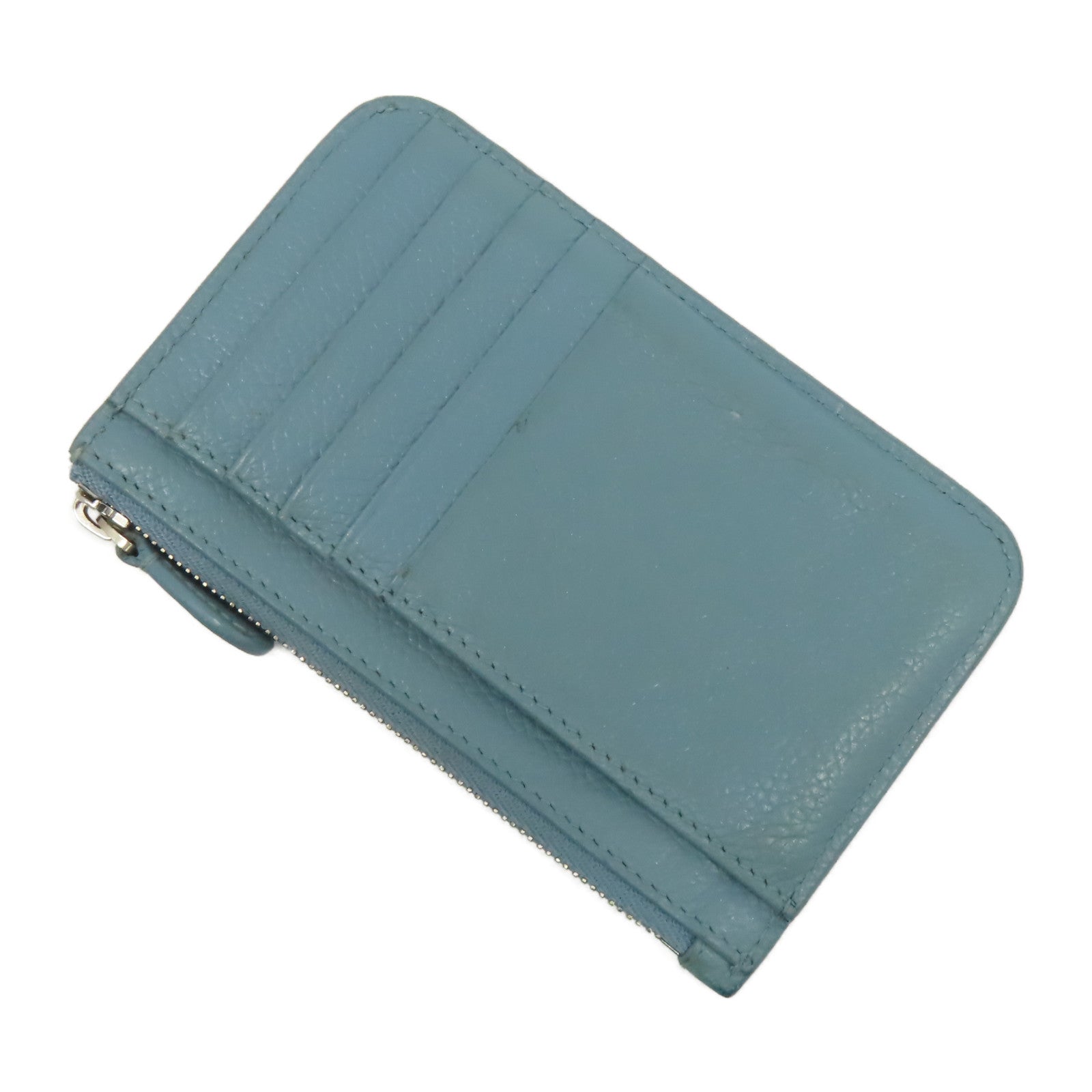 BALENCIAGA 皮革Coin Purse銀扣零錢包藍色