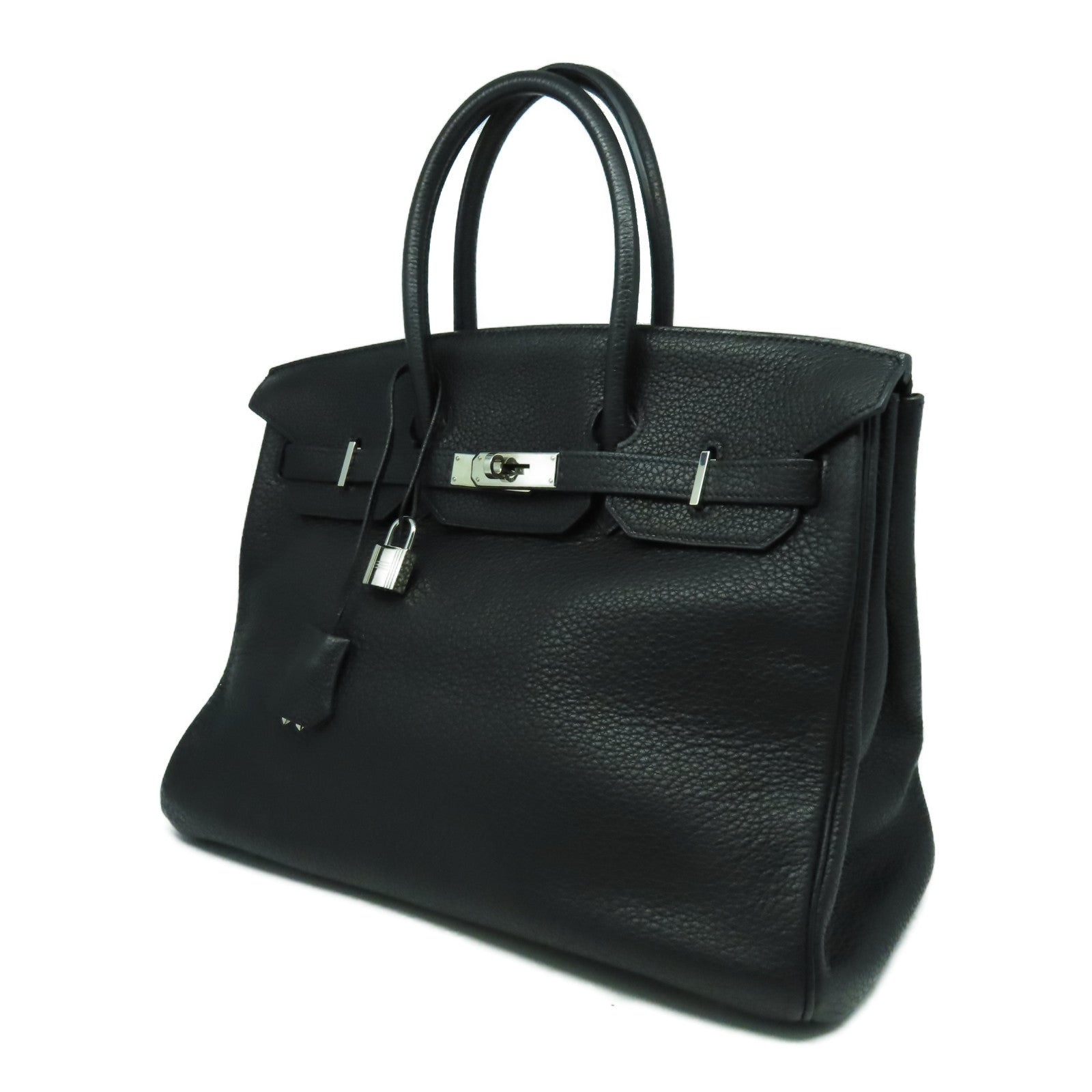 HERMES 【激減優惠】Fjord皮革Birkin 35銀扣手挽袋黑色