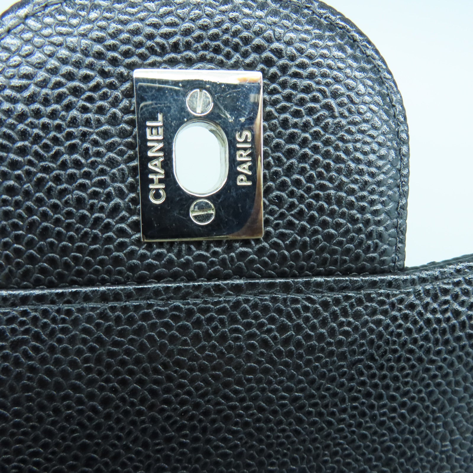 CHANEL Rhombus Caviar Leather Classic Silver Buckle Shoulder Bag Black