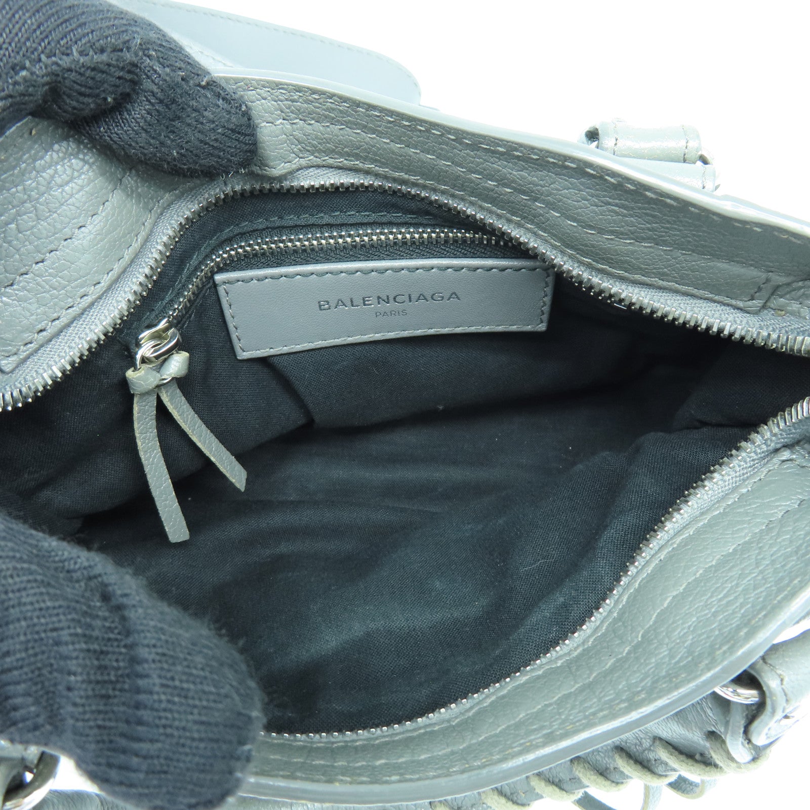 BALENCIAGA Cowhide Leather Mini City Silver Buckle Handle Shoulder Backpack Gray