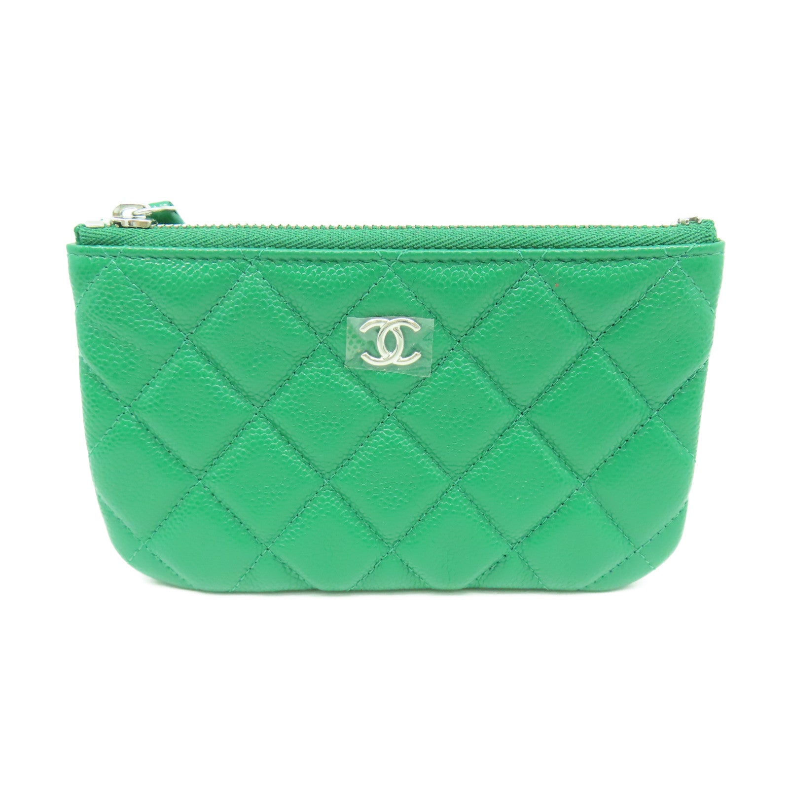 CHANEL 牛皮皮革Coin Case銀扣零錢包綠色