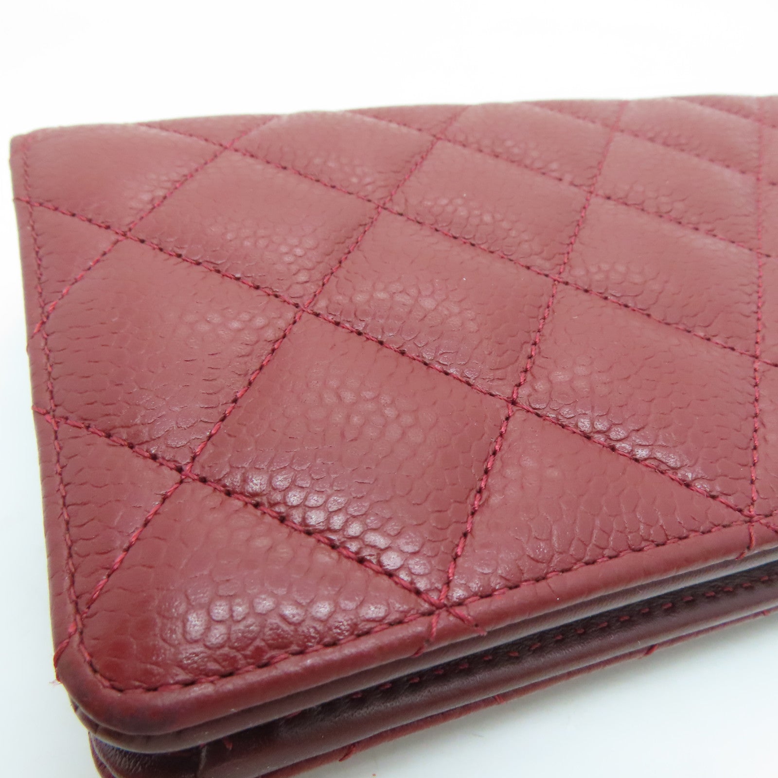 CHANEL 菱格Caviar皮革Long Wallet银扣长钱包枣红色