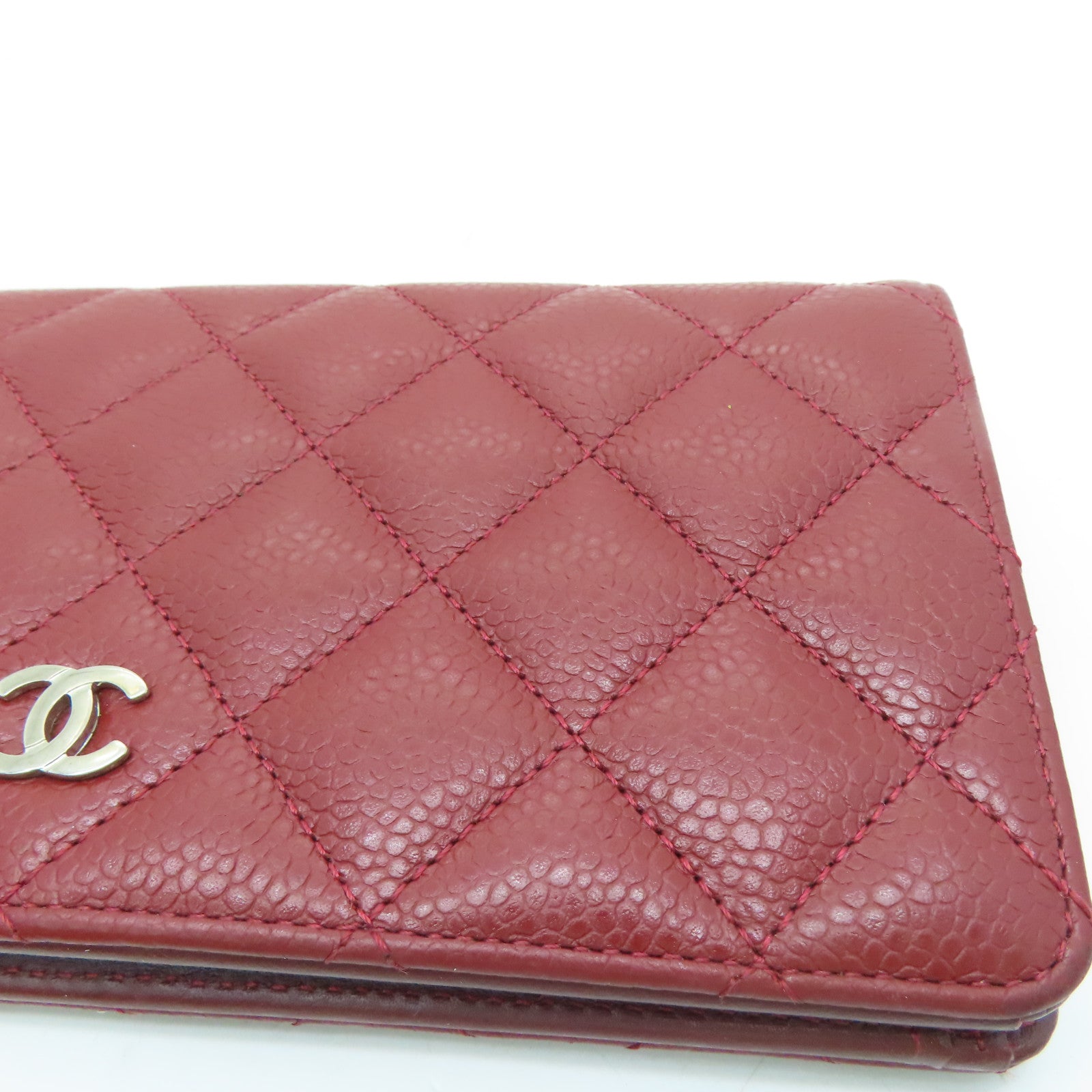 CHANEL 菱格Caviar皮革Long Wallet银扣长钱包枣红色