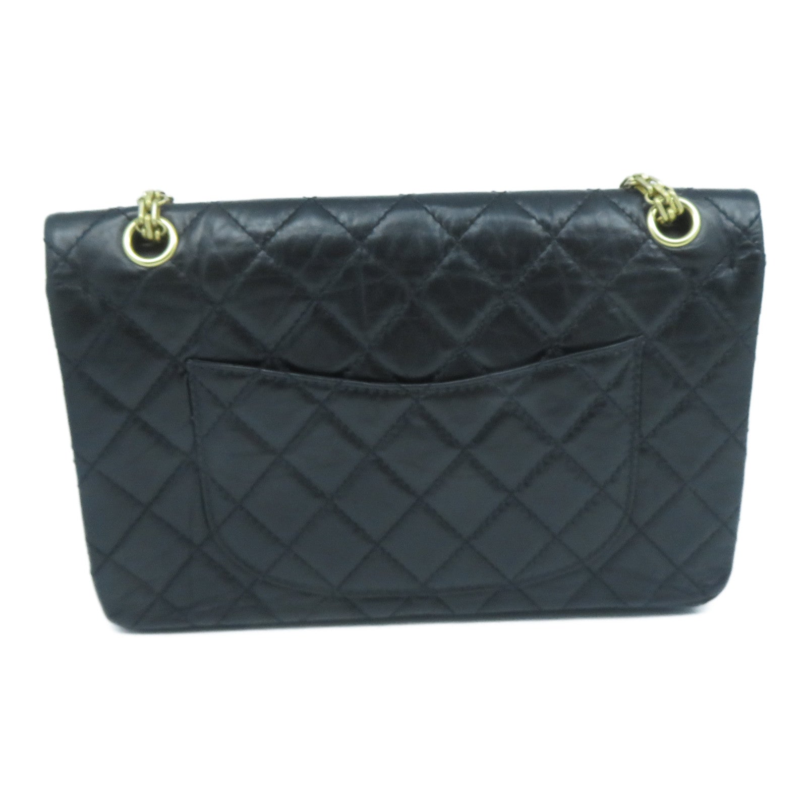 CHANEL 菱格牛皮皮革2.55金扣鏈帶肩背袋黑色