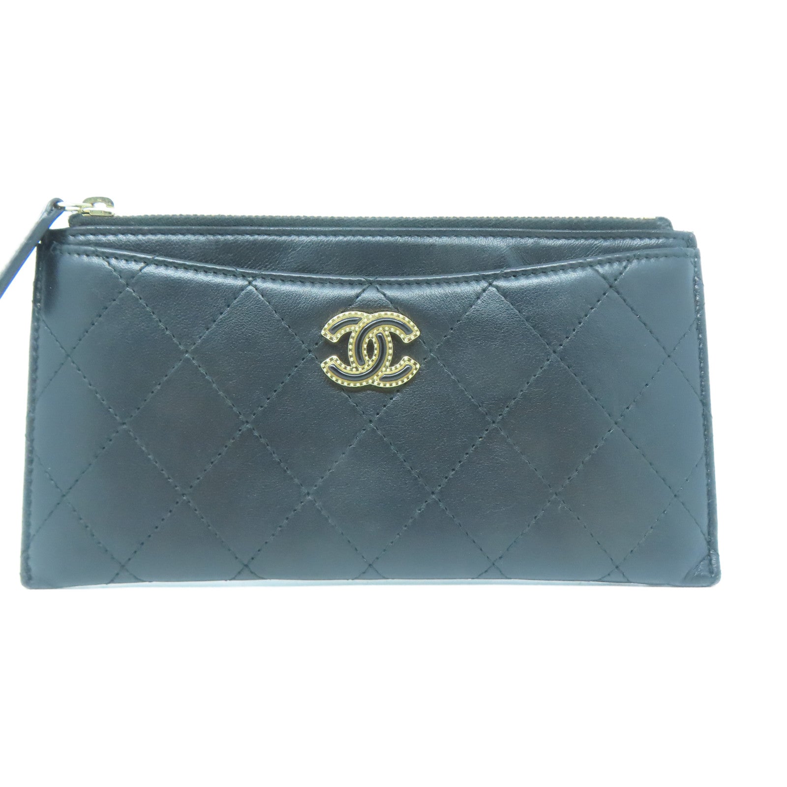 CHANEL 菱格牛皮皮革Wallet銀扣長錢包黑色