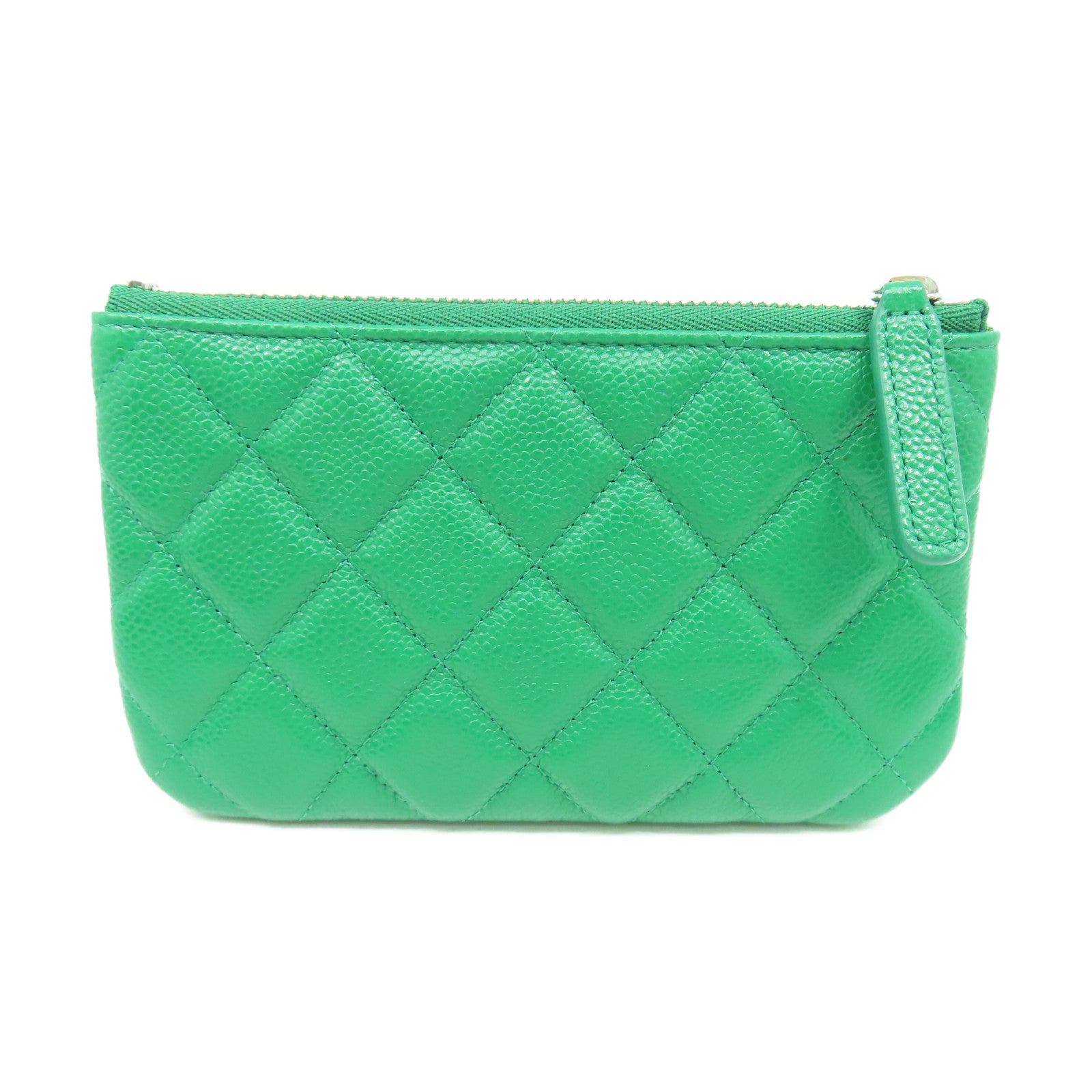 CHANEL 牛皮皮革Coin Case銀扣零錢包綠色