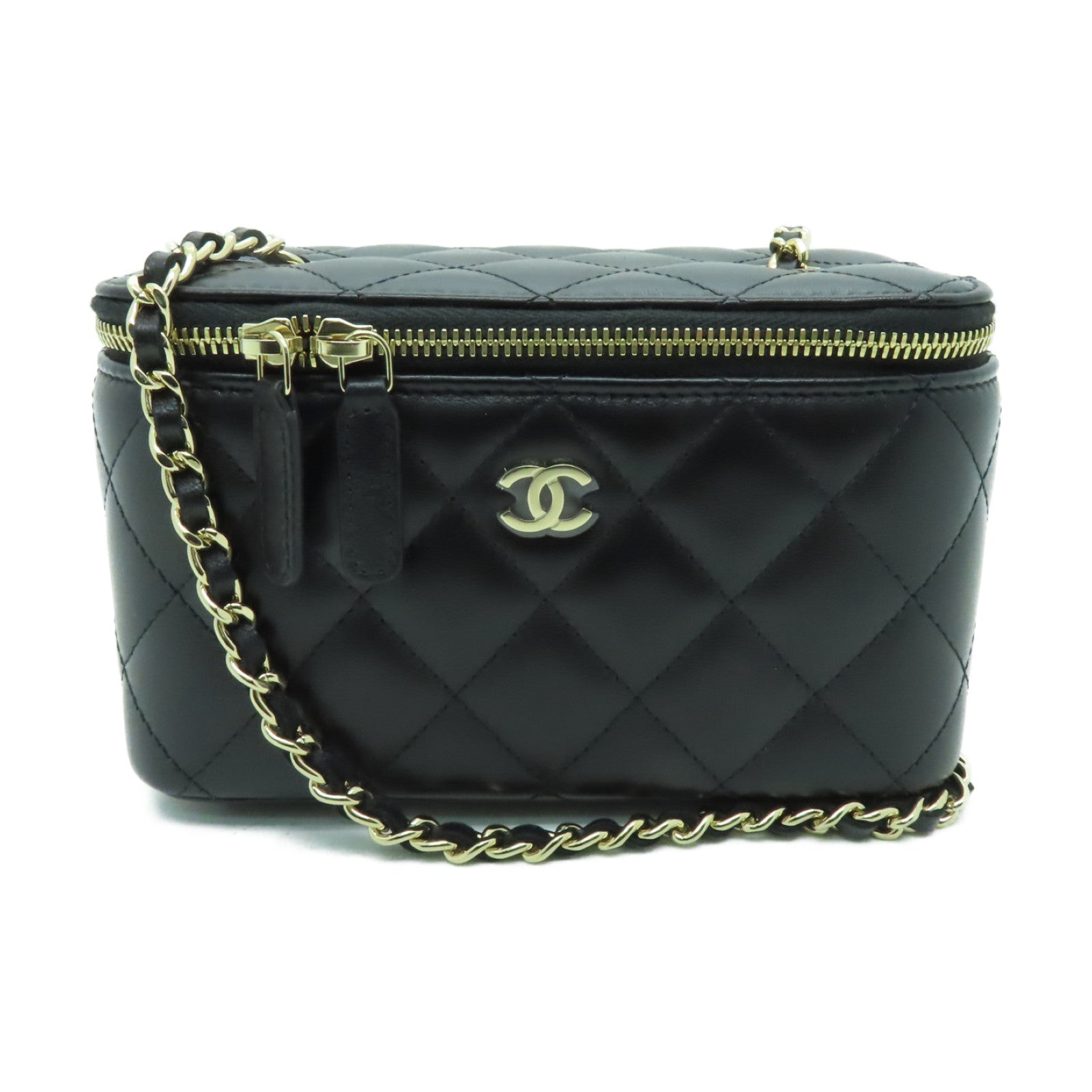 CHANEL 菱格Chain Shoulder Bag金扣鏈帶肩背袋黒色