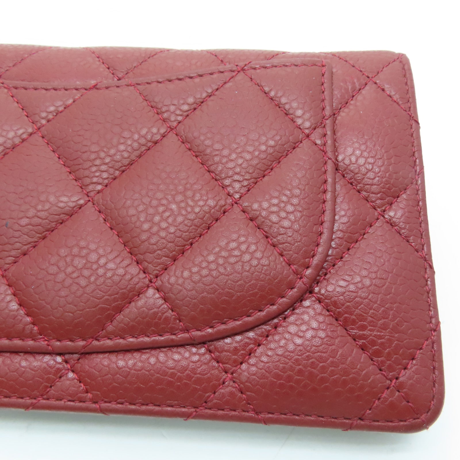 CHANEL 菱格Caviar皮革Long Wallet银扣长钱包枣红色