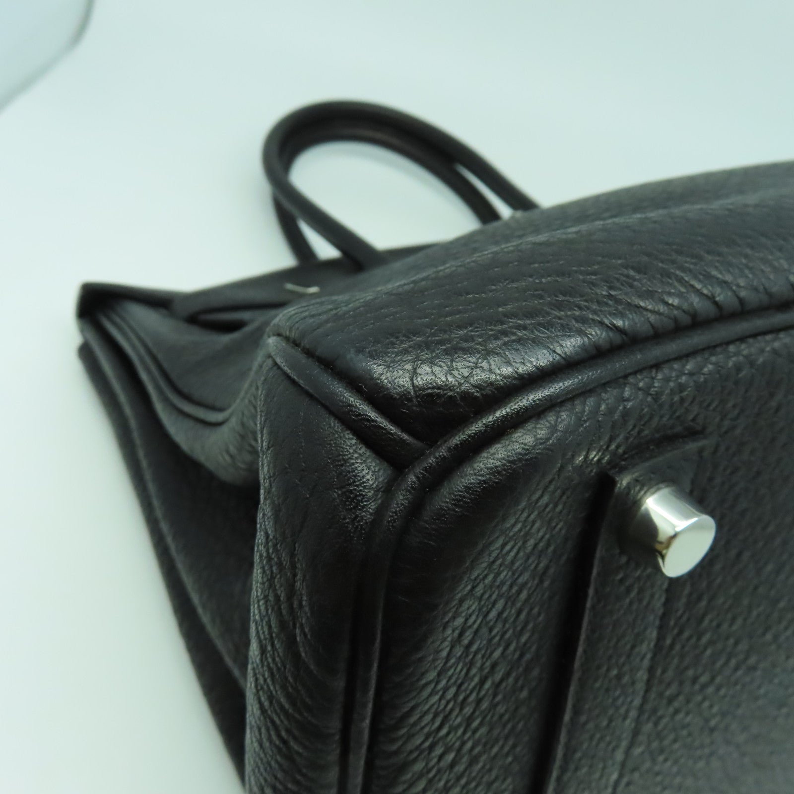 HERMES 【激減優惠】Fjord皮革Birkin 35銀扣手挽袋黑色