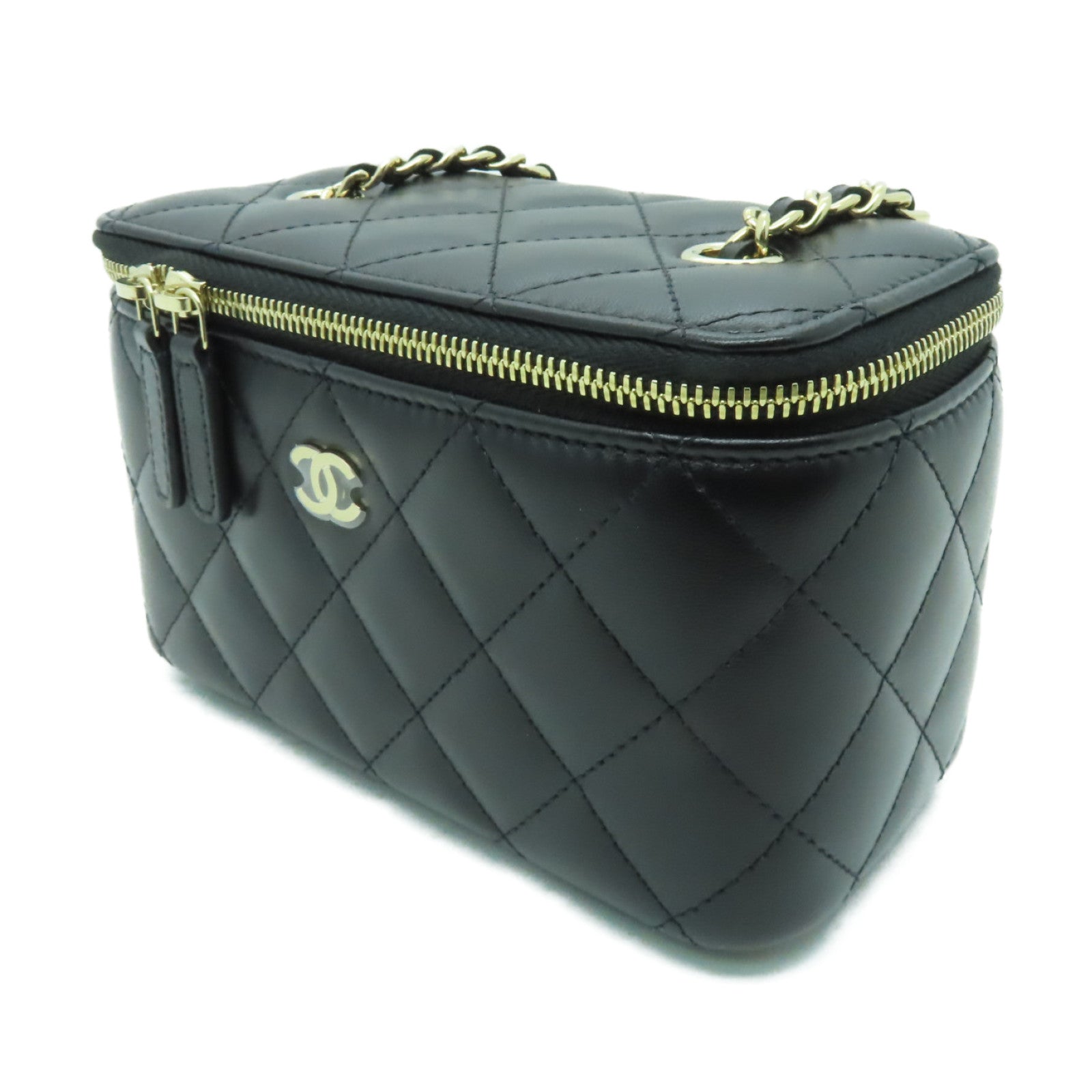 CHANEL 菱格Chain Shoulder Bag金扣鏈帶肩背袋黒色
