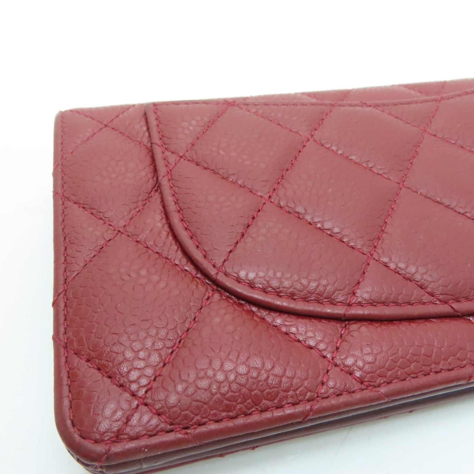 CHANEL 菱格Caviar皮革Long Wallet银扣长钱包枣红色