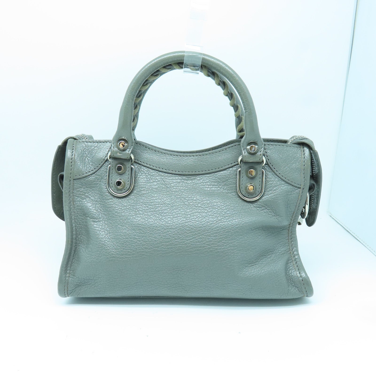 BALENCIAGA Cowhide Leather Mini City Silver Buckle Handle Shoulder Backpack Gray