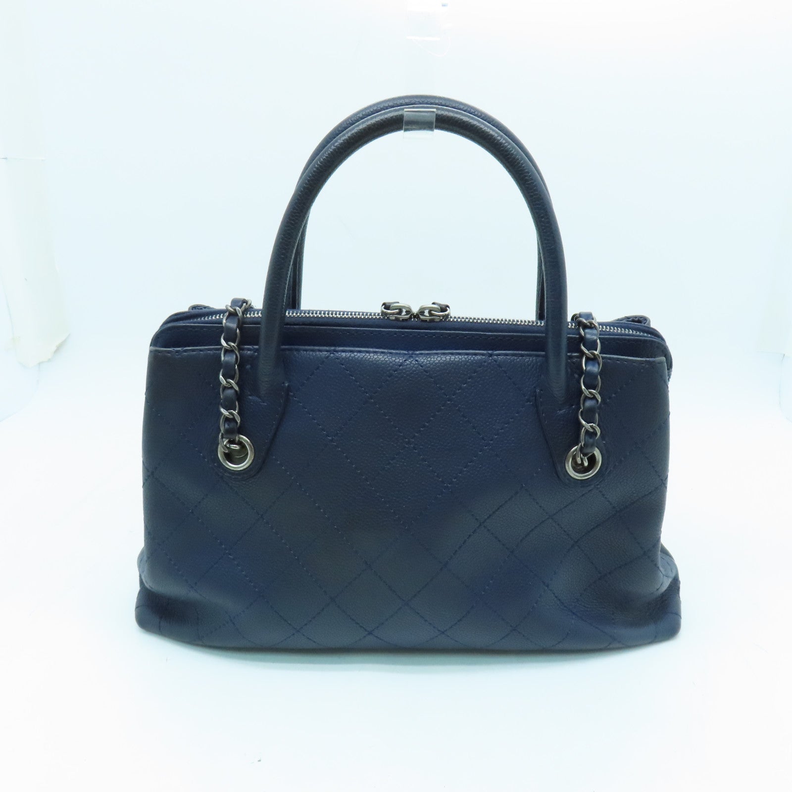 CHANEL 【激減優惠】菱格牛皮皮革2 Way Shoulder Bag銀扣手挽肩背兩用袋藍色
