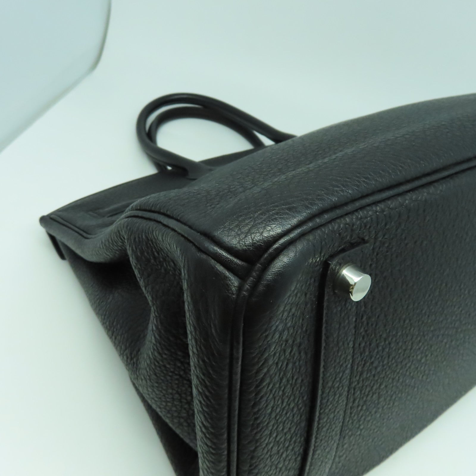 HERMES 【激減優惠】Fjord皮革Birkin 35銀扣手挽袋黑色