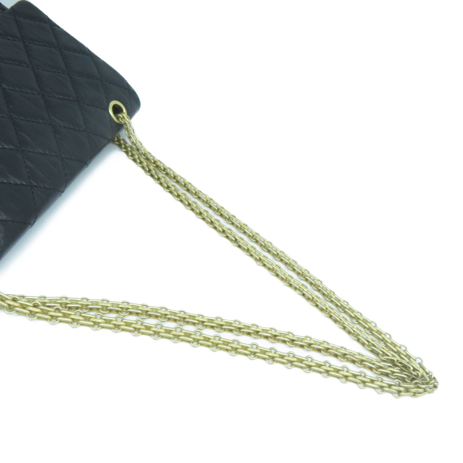 CHANEL 菱格牛皮皮革2.55金扣鏈帶肩背袋黑色