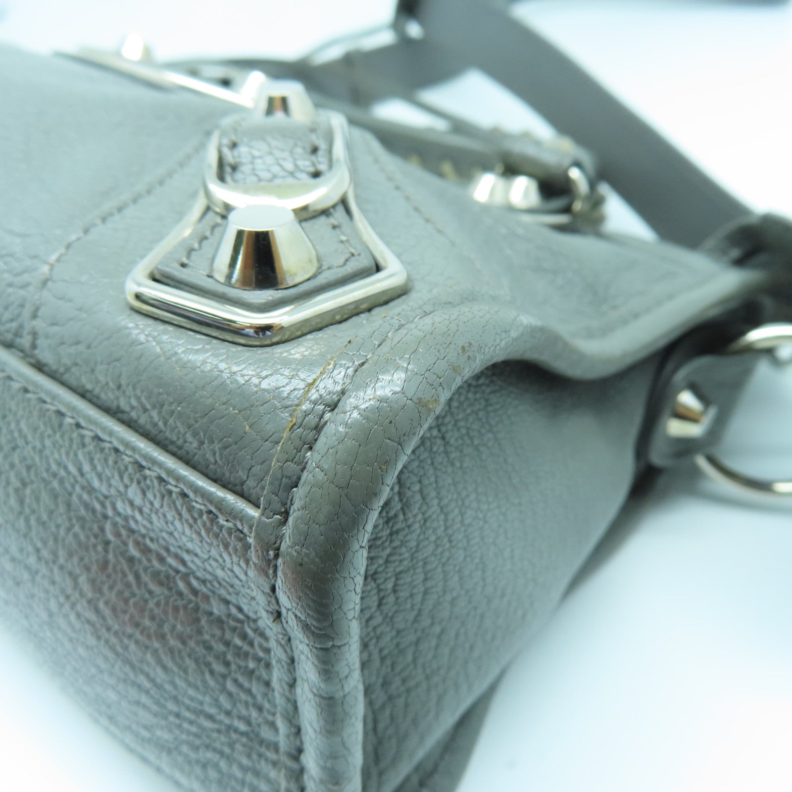 BALENCIAGA Cowhide Leather Mini City Silver Buckle Handle Shoulder Backpack Gray