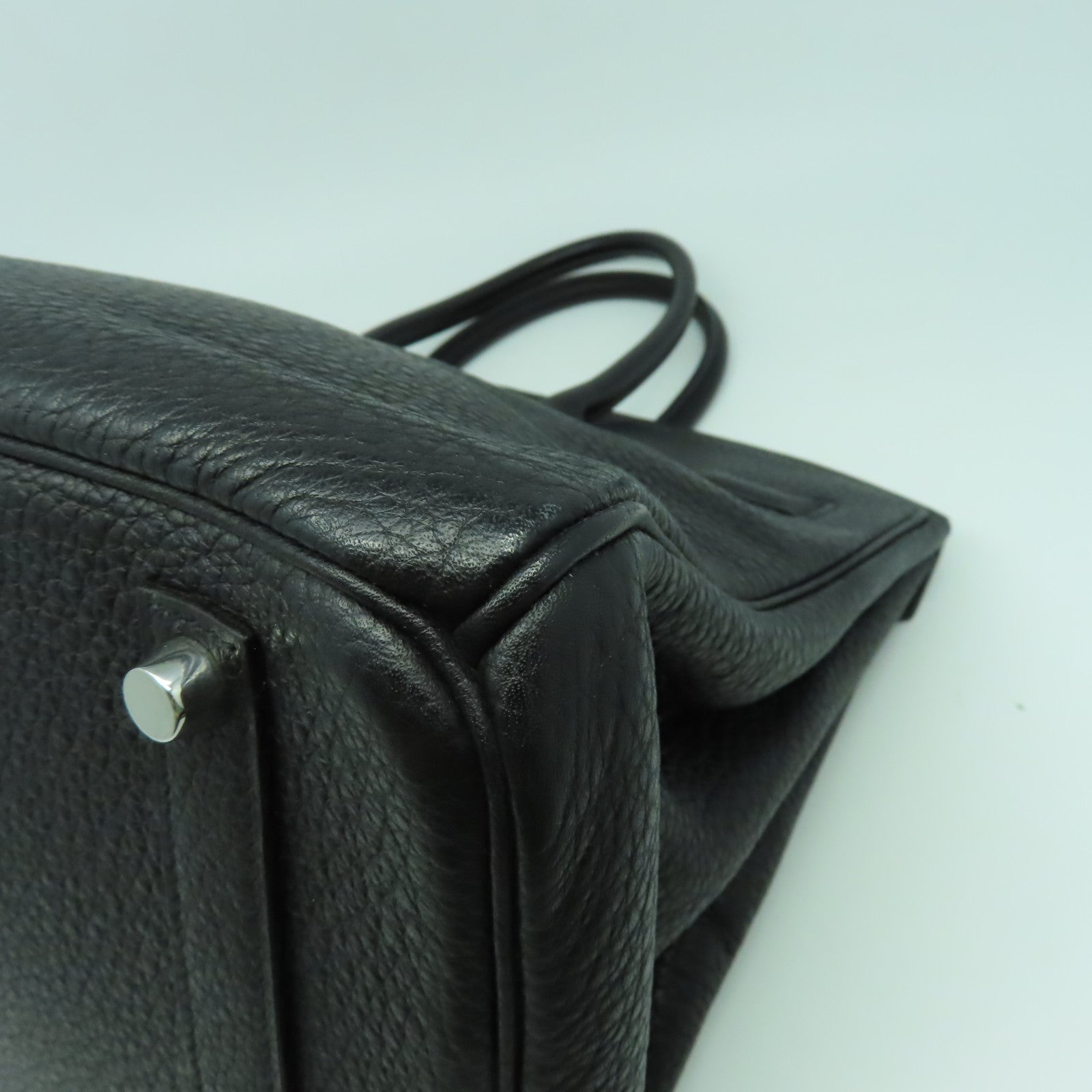 HERMES 【激減優惠】Fjord皮革Birkin 35銀扣手挽袋黑色