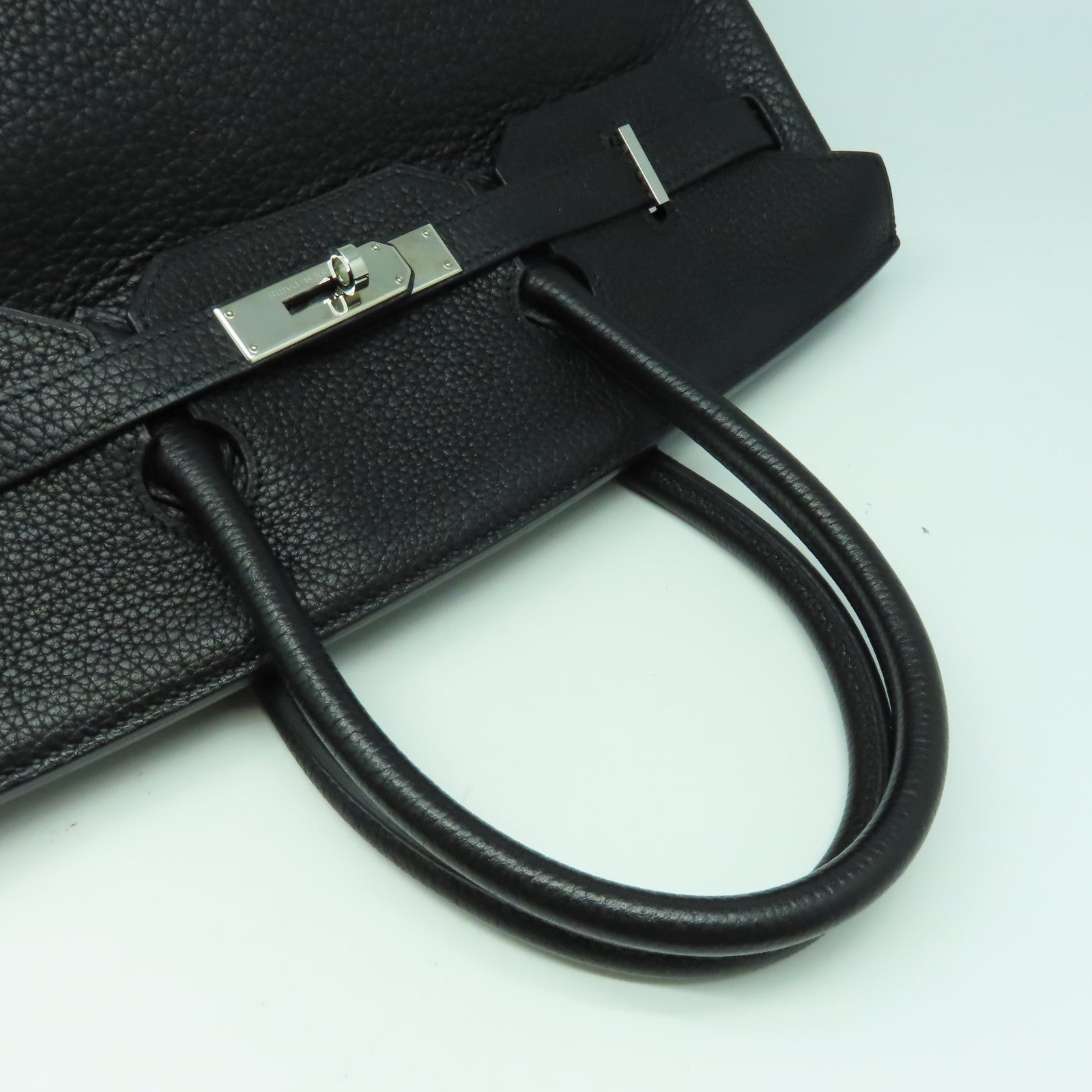 HERMES 【激減優惠】Fjord皮革Birkin 35銀扣手挽袋黑色