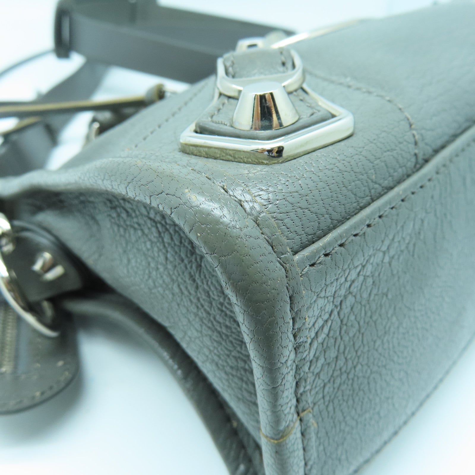 BALENCIAGA Cowhide Leather Mini City Silver Buckle Handle Shoulder Backpack Gray
